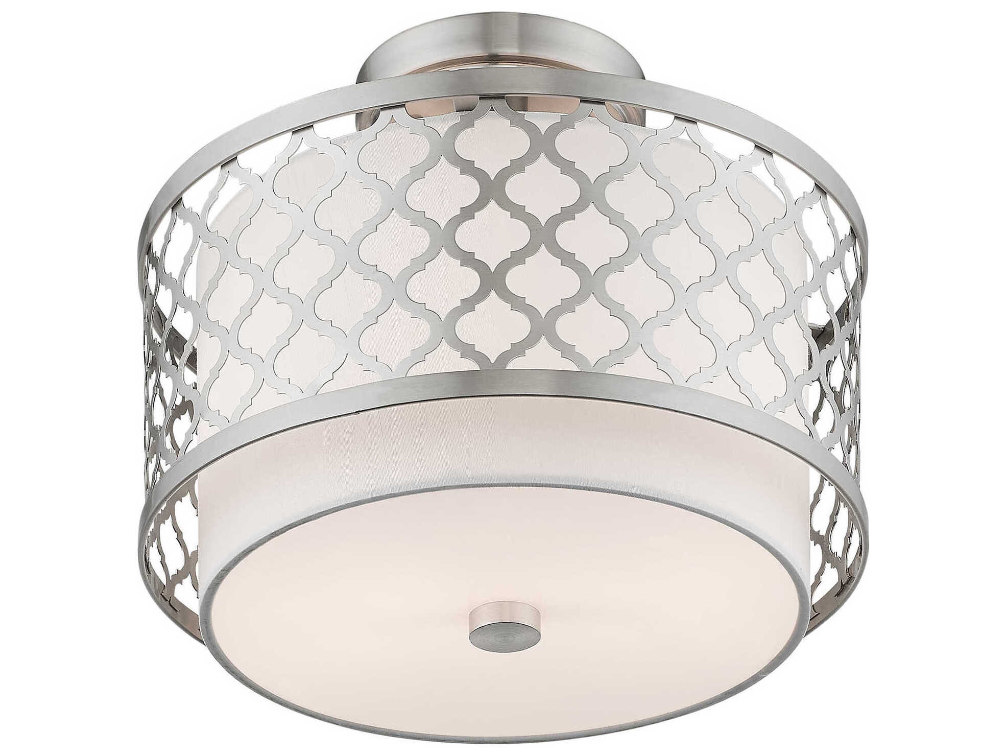 Livex Lighting Arabesque 2-Light Brushed Nickel White Drum Semi Flush Mount