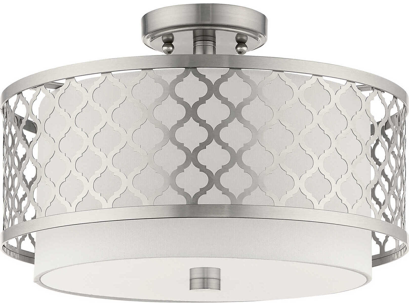 Livex Lighting Arabesque 3-Light Brushed Nickel White Drum Semi Flush Mount