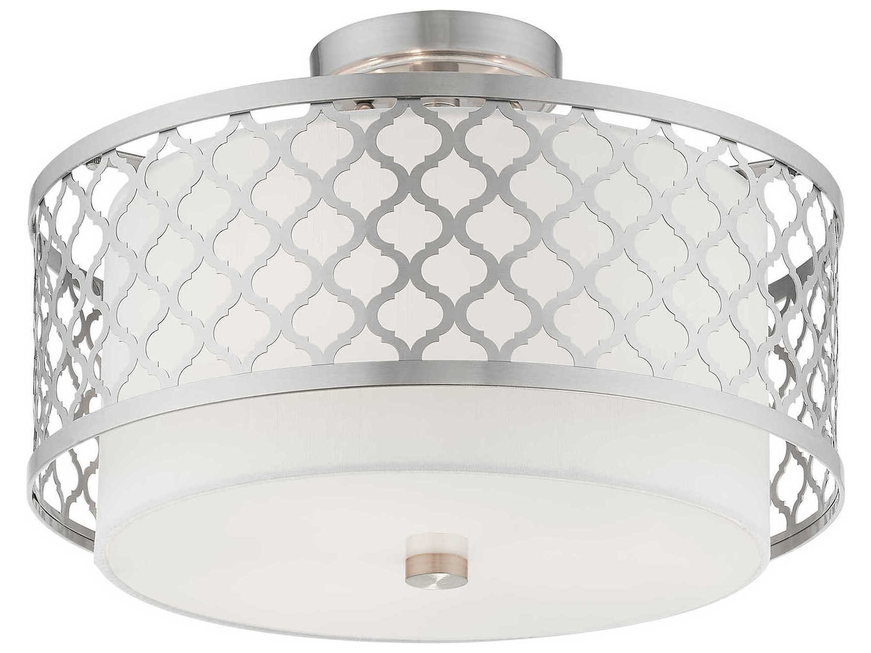 Livex Lighting Arabesque 3-Light Brushed Nickel White Drum Semi Flush Mount