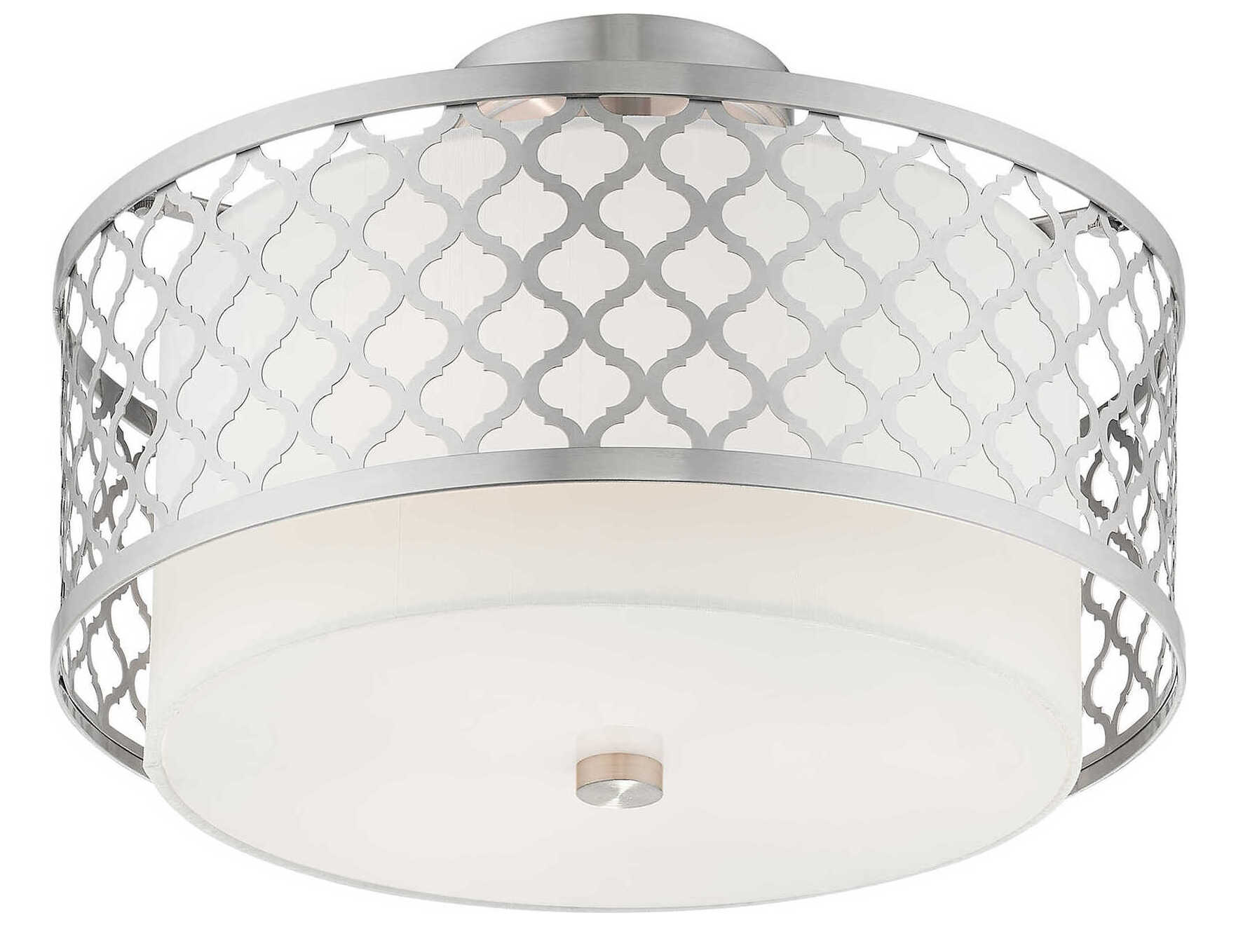 Livex Lighting Arabesque 3-Light Brushed Nickel White Drum Semi Flush Mount