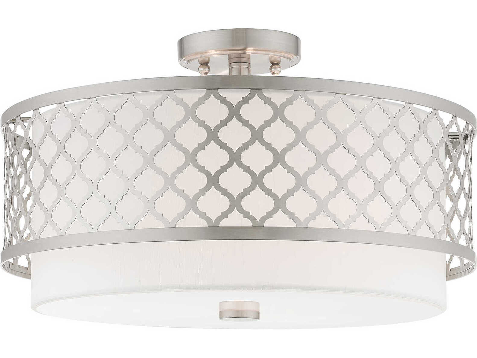 Livex Lighting Arabesque 3-Light Brushed Nickel White Drum Semi Flush Mount
