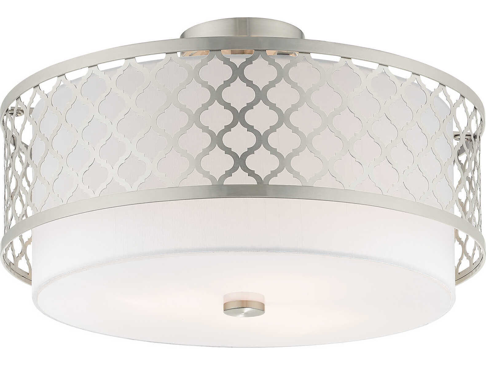 Livex Lighting Arabesque 3-Light Brushed Nickel White Drum Semi Flush Mount