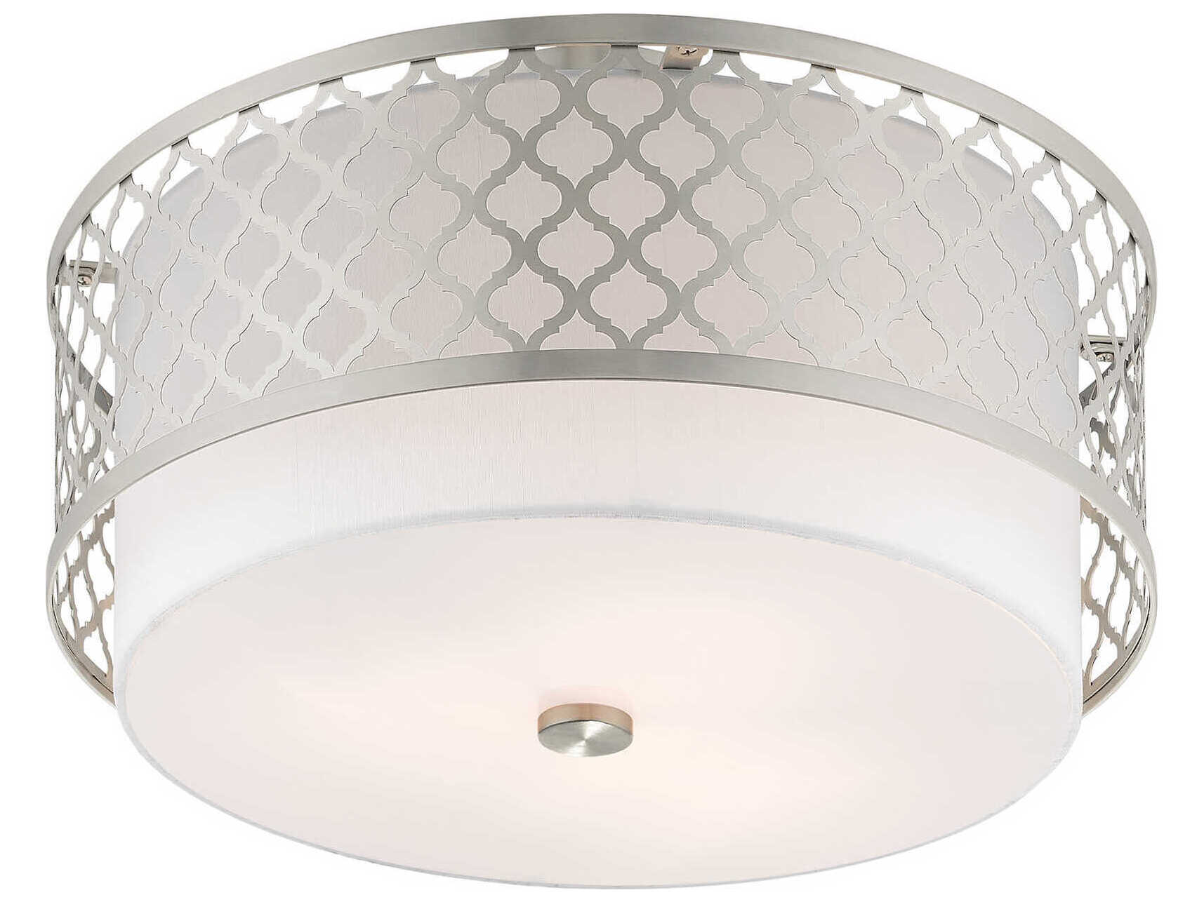Livex Lighting Arabesque 3-Light Brushed Nickel White Drum Semi Flush Mount