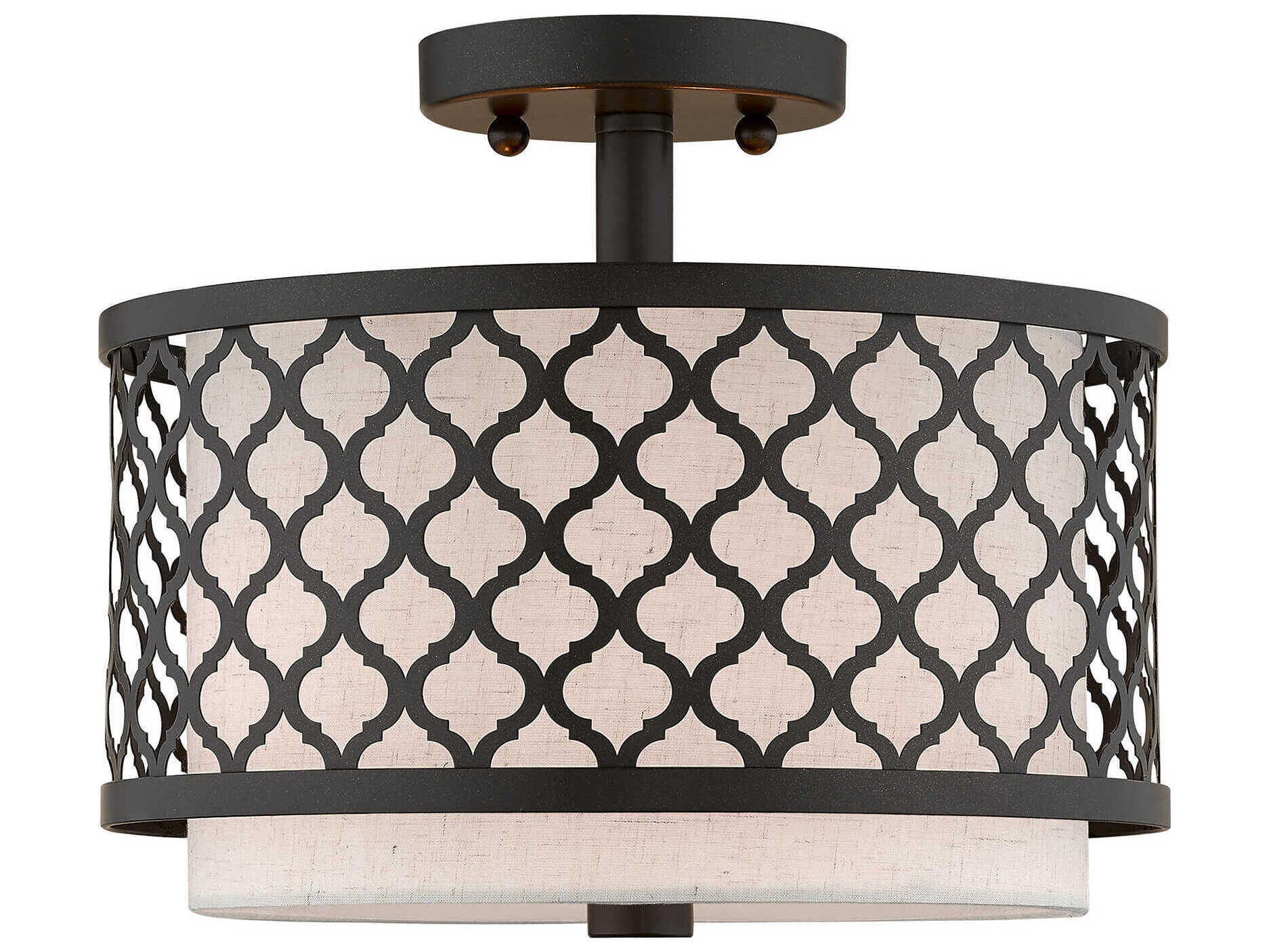 Livex Lighting Arabesque 2-Light English Bronze White Drum Semi Flush Mount
