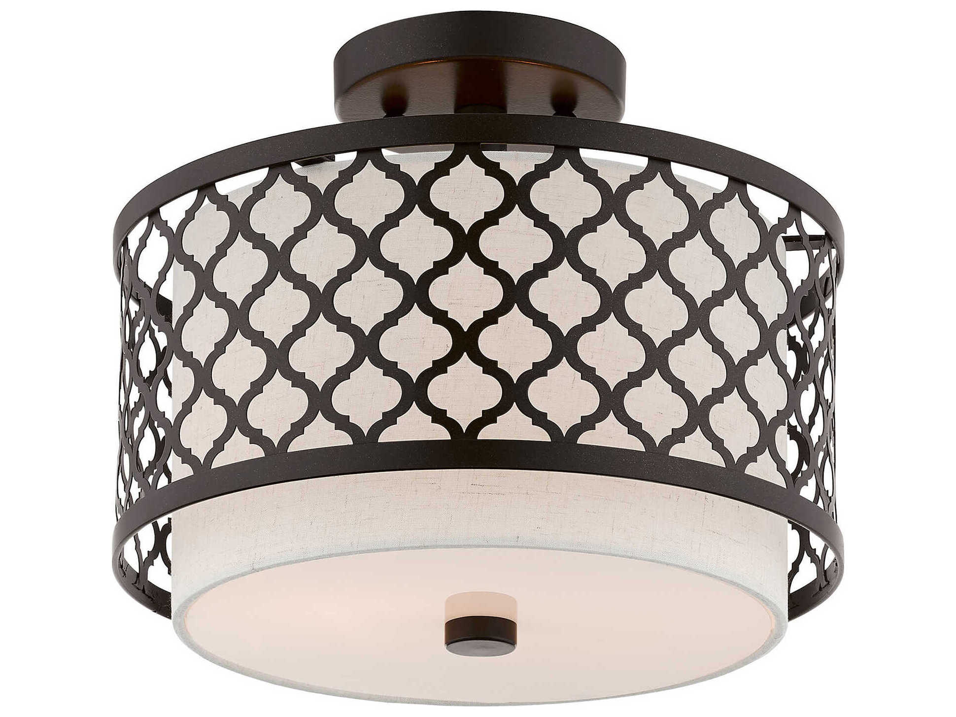 Livex Lighting Arabesque 2-Light English Bronze White Drum Semi Flush Mount