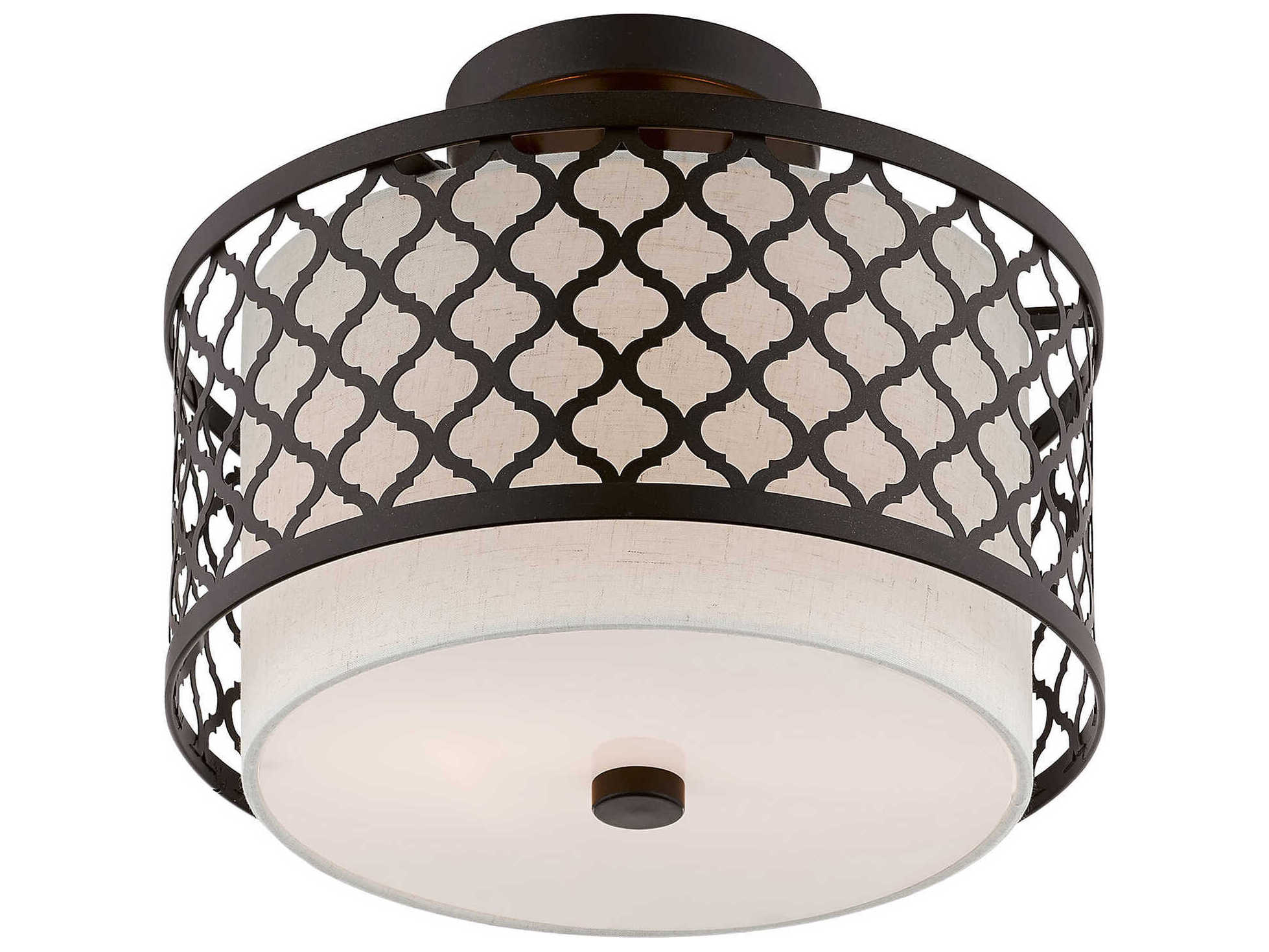 Livex Lighting Arabesque 2-Light English Bronze White Drum Semi Flush Mount