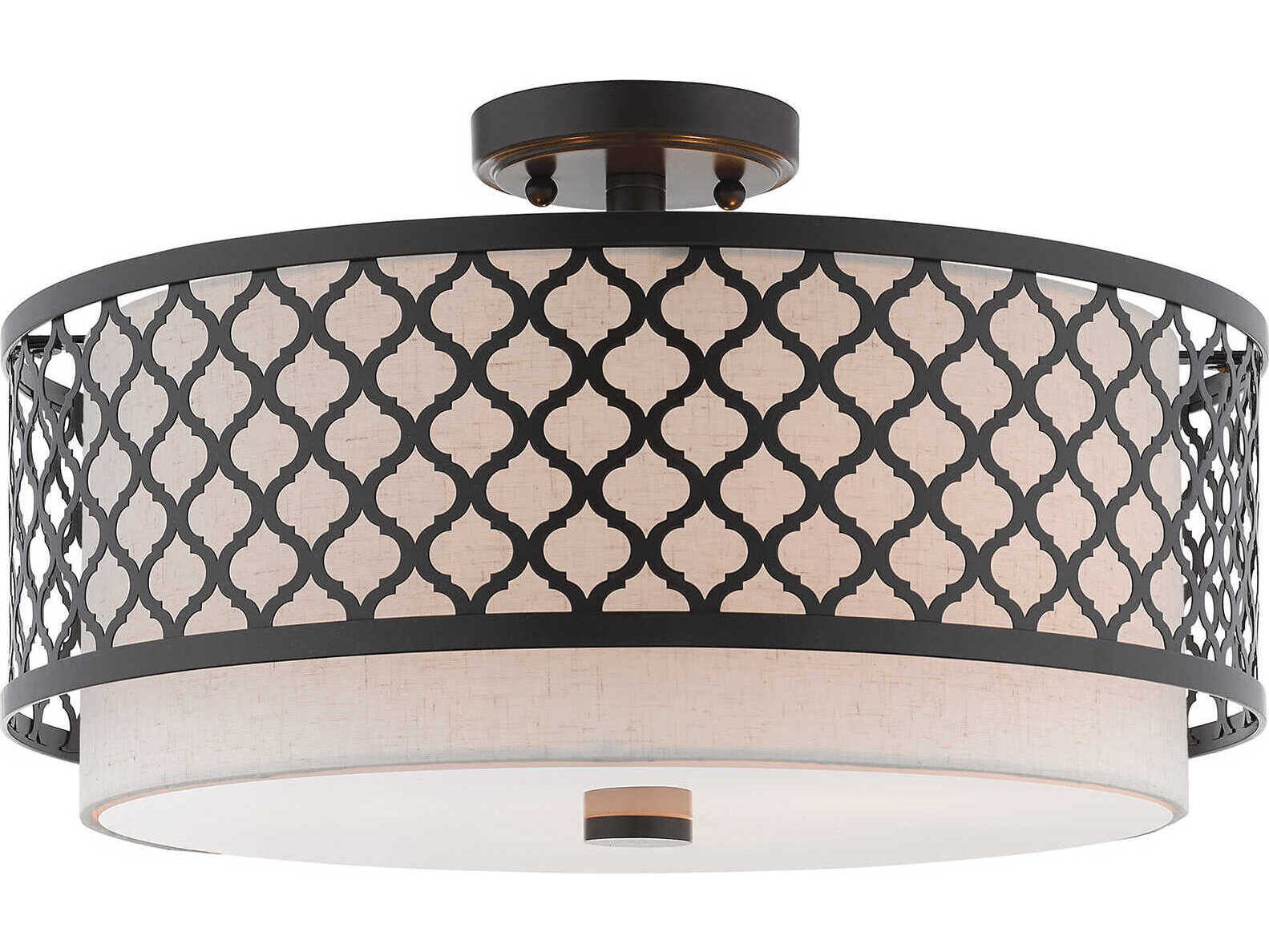 Livex Lighting Arabesque 3-Light English Bronze White Drum Semi Flush Mount