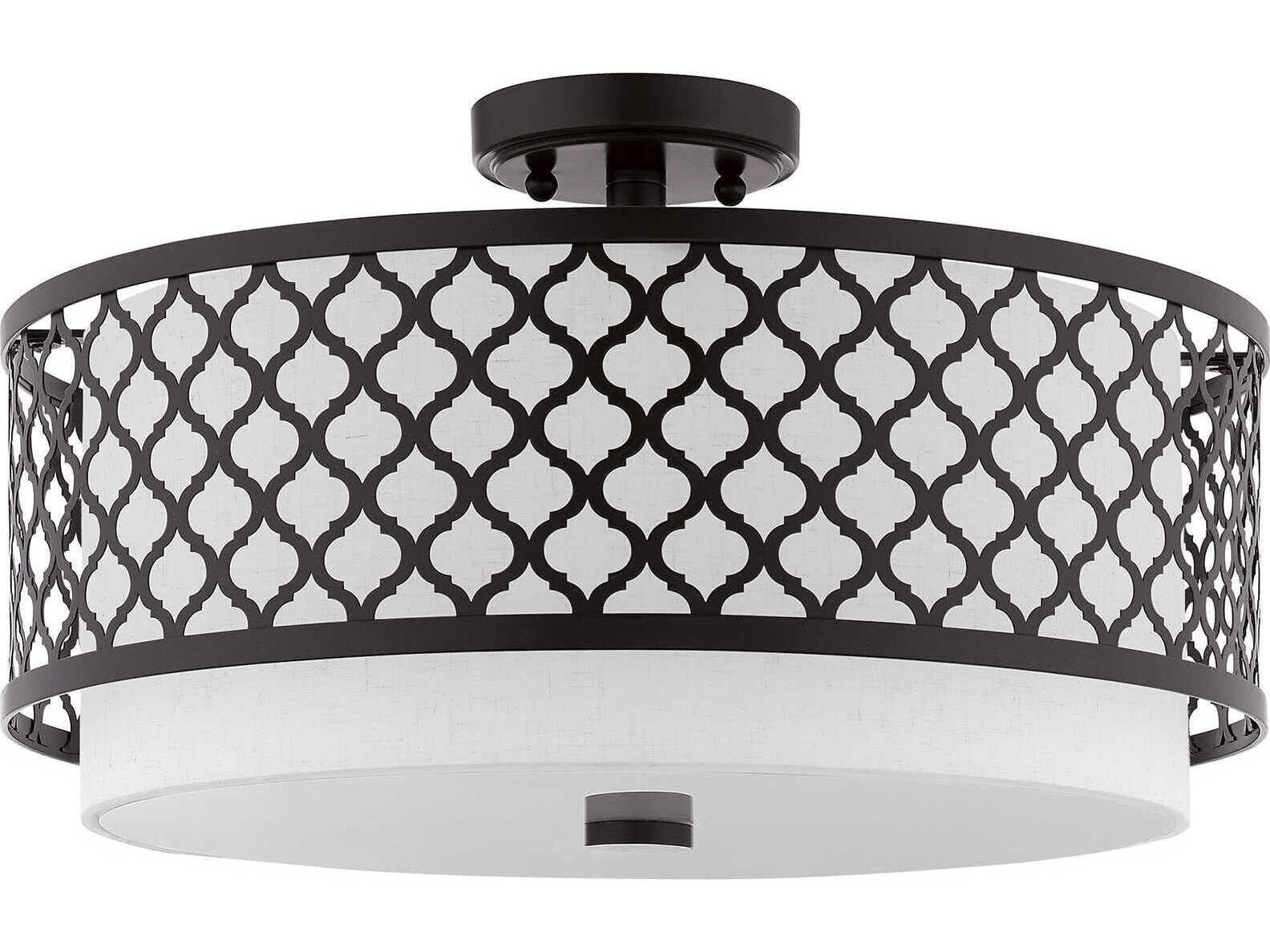 Livex Lighting Arabesque 3-Light English Bronze White Drum Semi Flush Mount