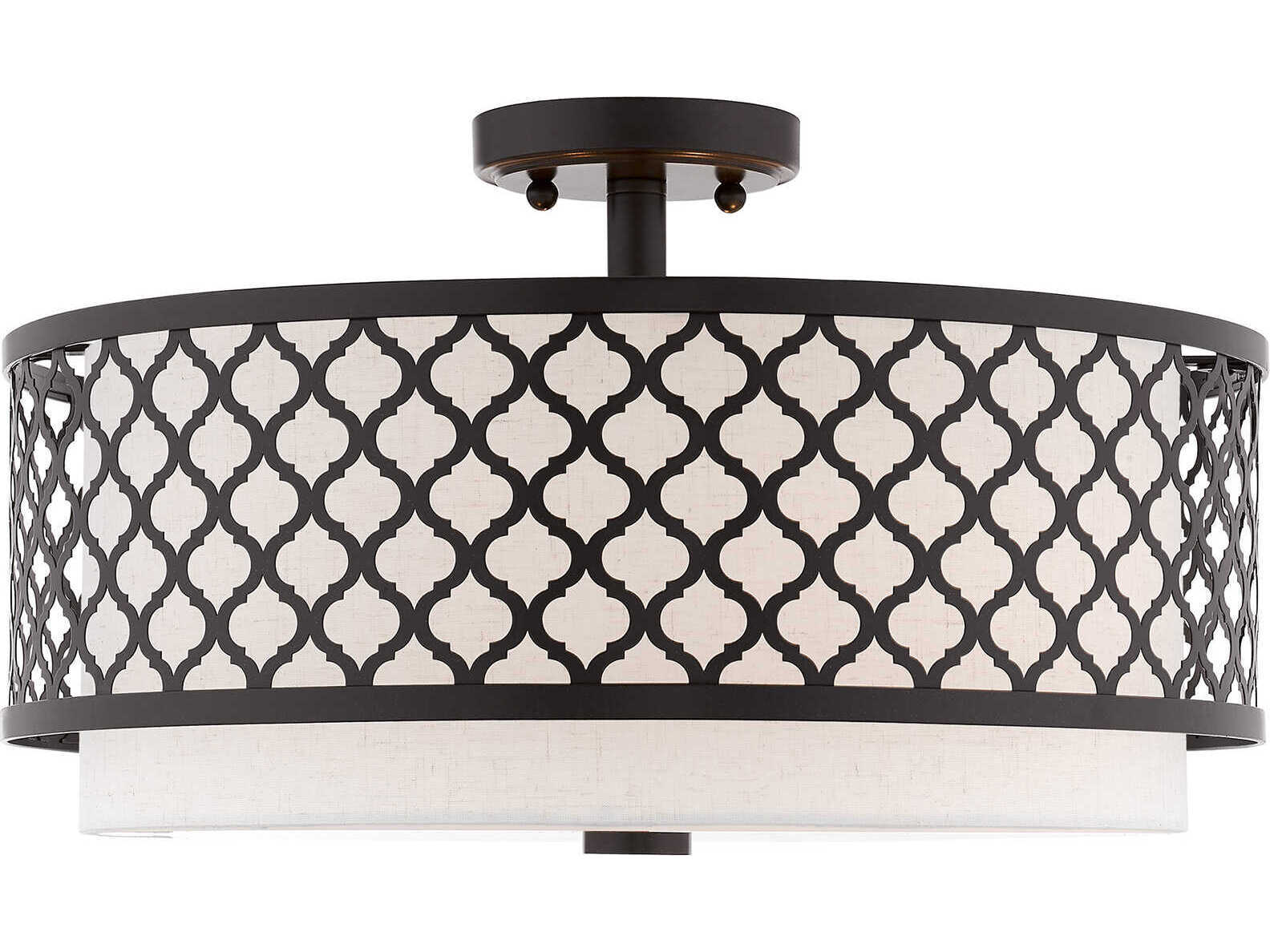 Livex Lighting Arabesque 3-Light English Bronze White Drum Semi Flush Mount