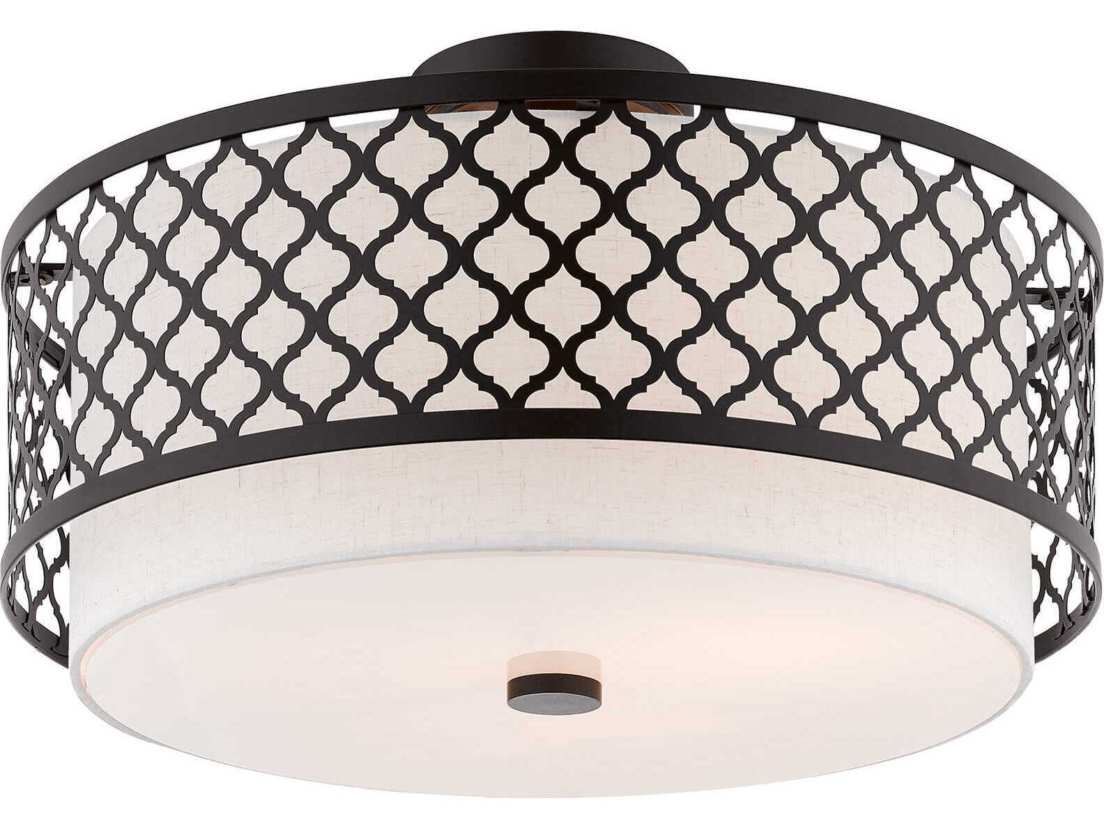 Livex Lighting Arabesque 3-Light English Bronze White Drum Semi Flush Mount