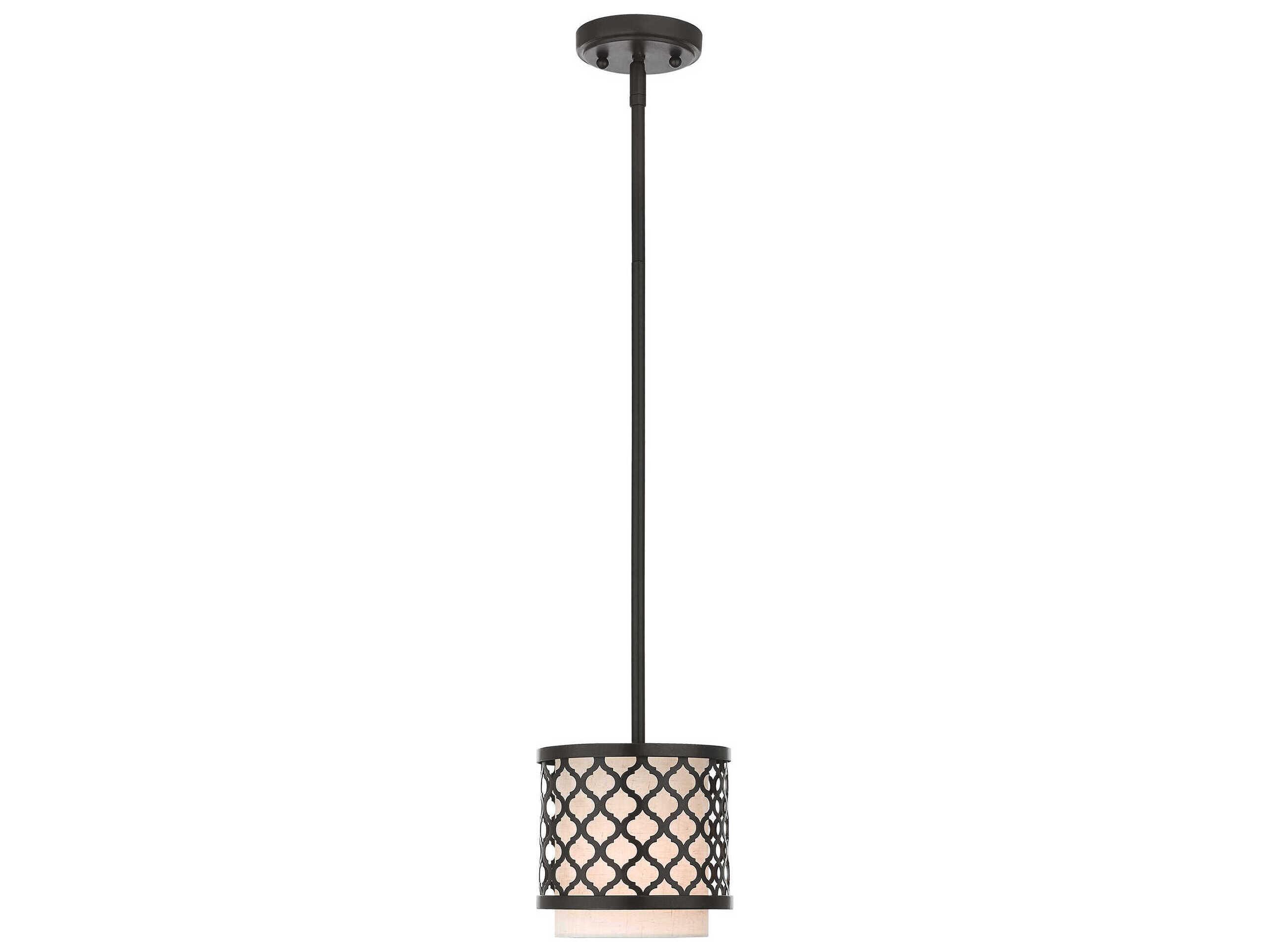 Livex Lighting Arabesque 1-Light English Bronze White Drum Mini Pendant