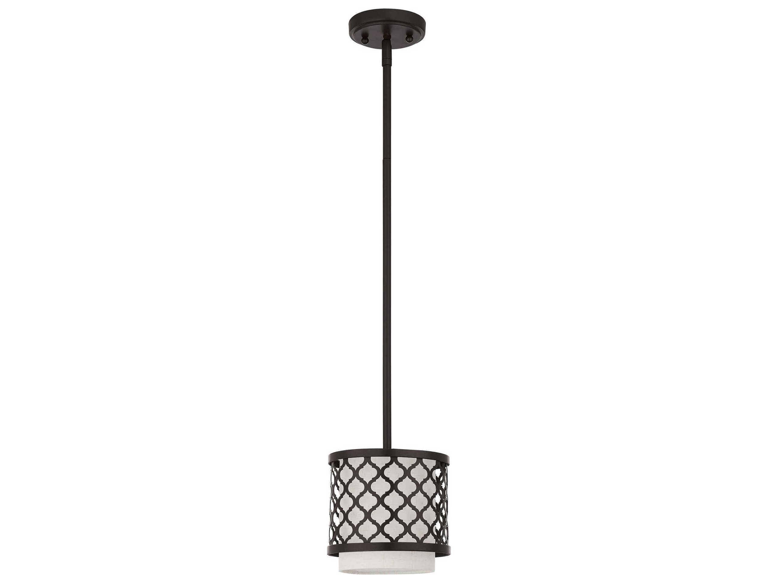 Livex Lighting Arabesque 1-Light English Bronze White Drum Mini Pendant
