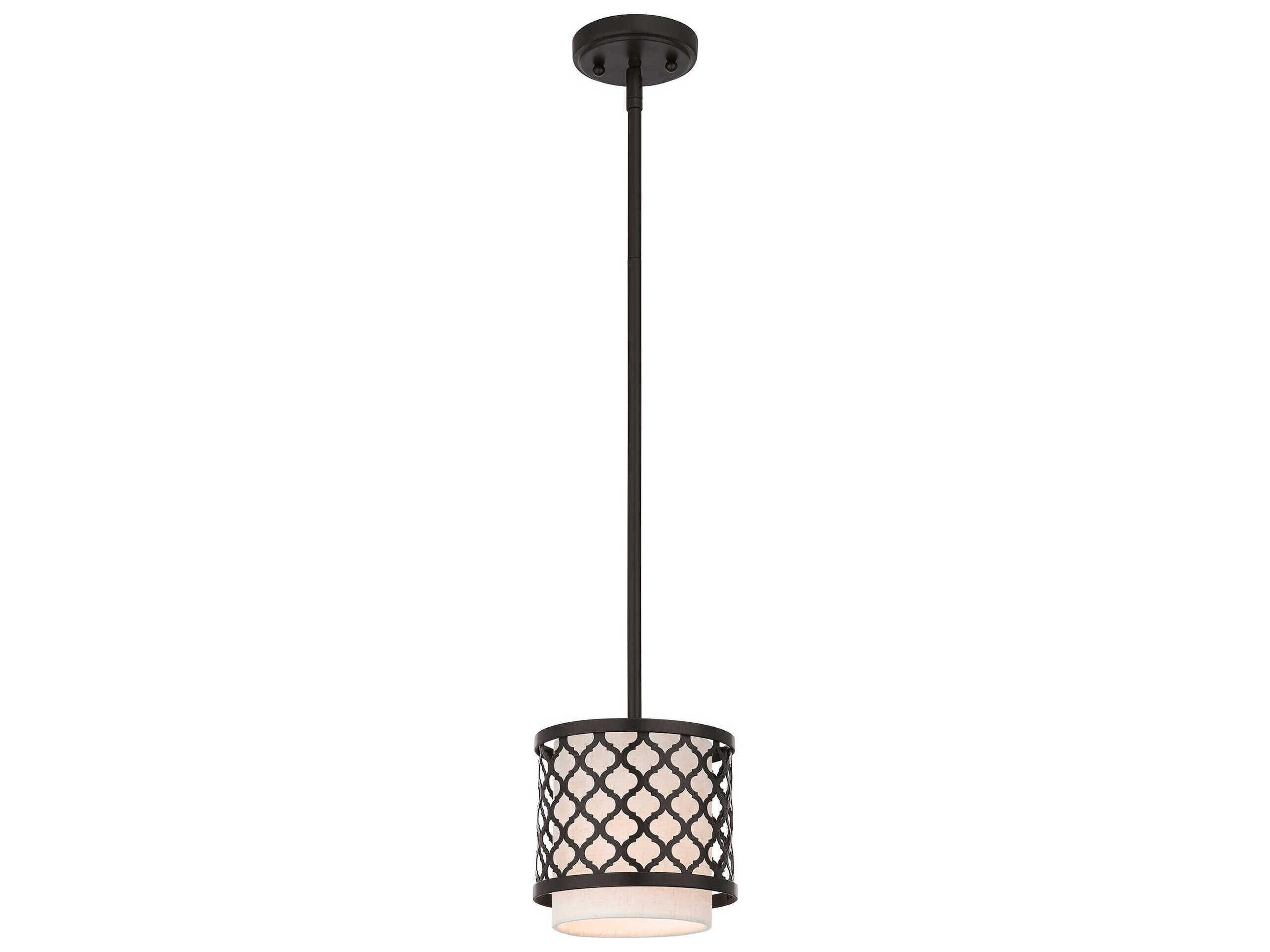 Livex Lighting Arabesque 1-Light English Bronze White Drum Mini Pendant
