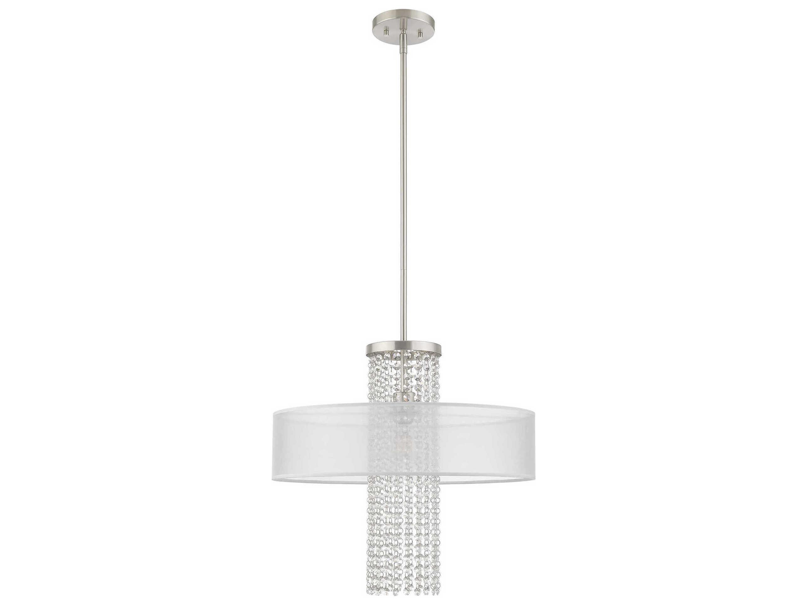 Livex Lighting Bella Vista 1-Light Brushed Nickel Crystal Drum Pendant