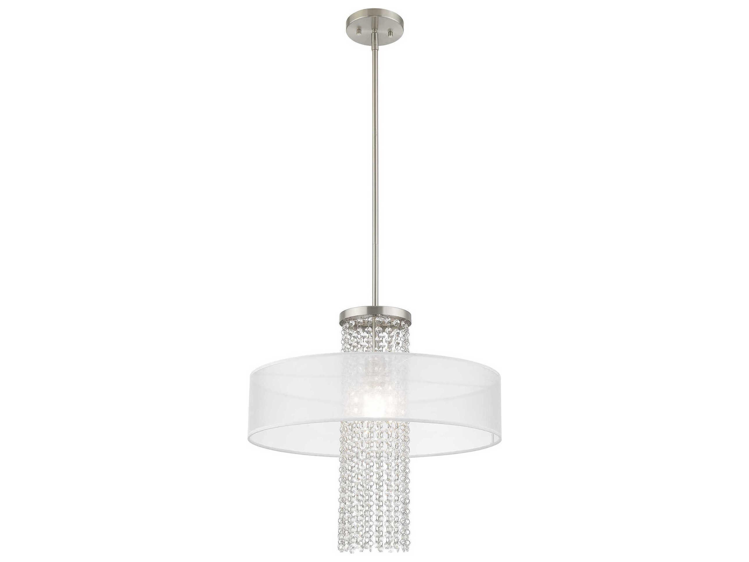 Livex Lighting Bella Vista 1-Light Brushed Nickel Crystal Drum Pendant