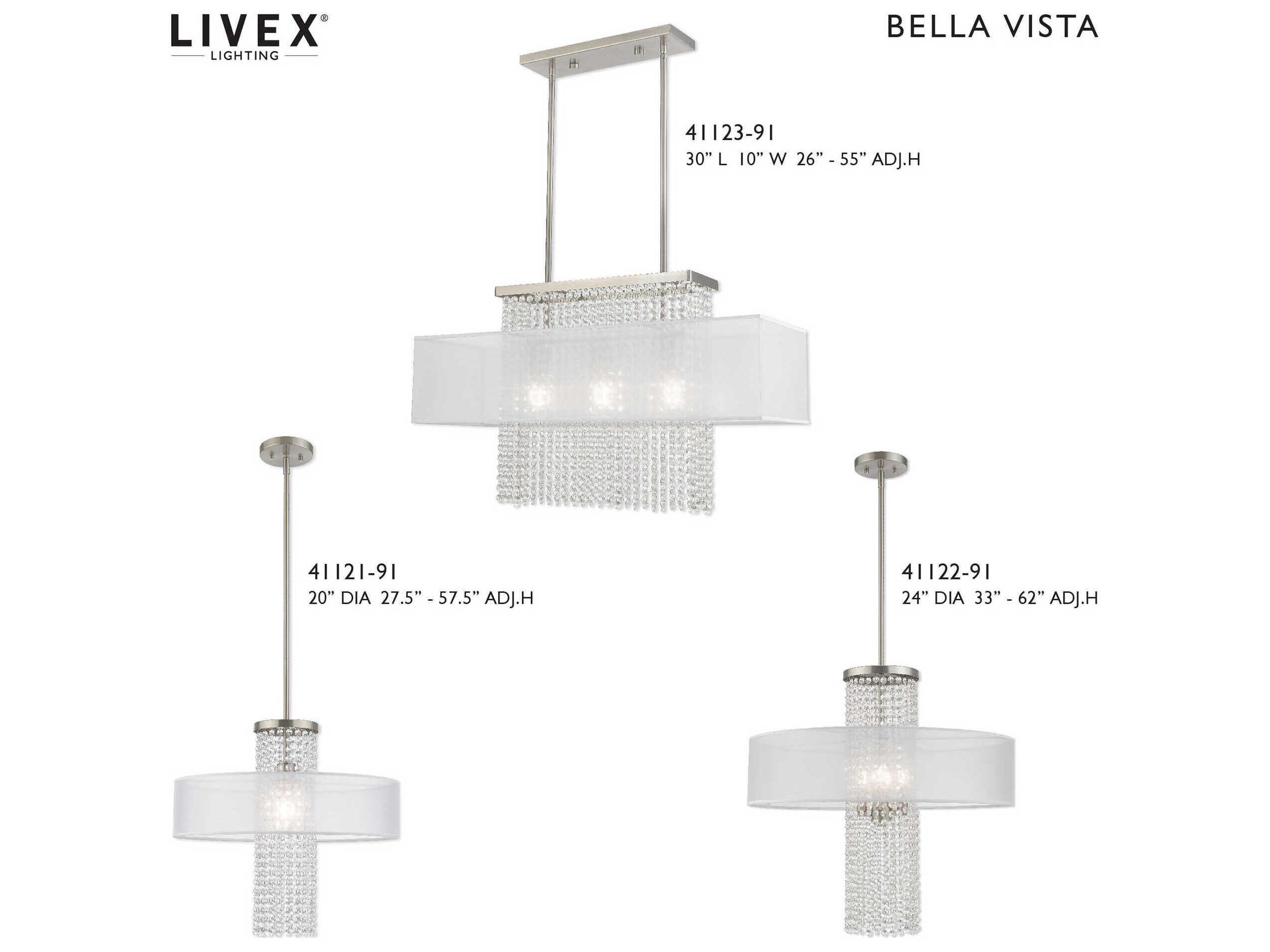 Livex Lighting Bella Vista 1-Light Brushed Nickel Crystal Drum Pendant