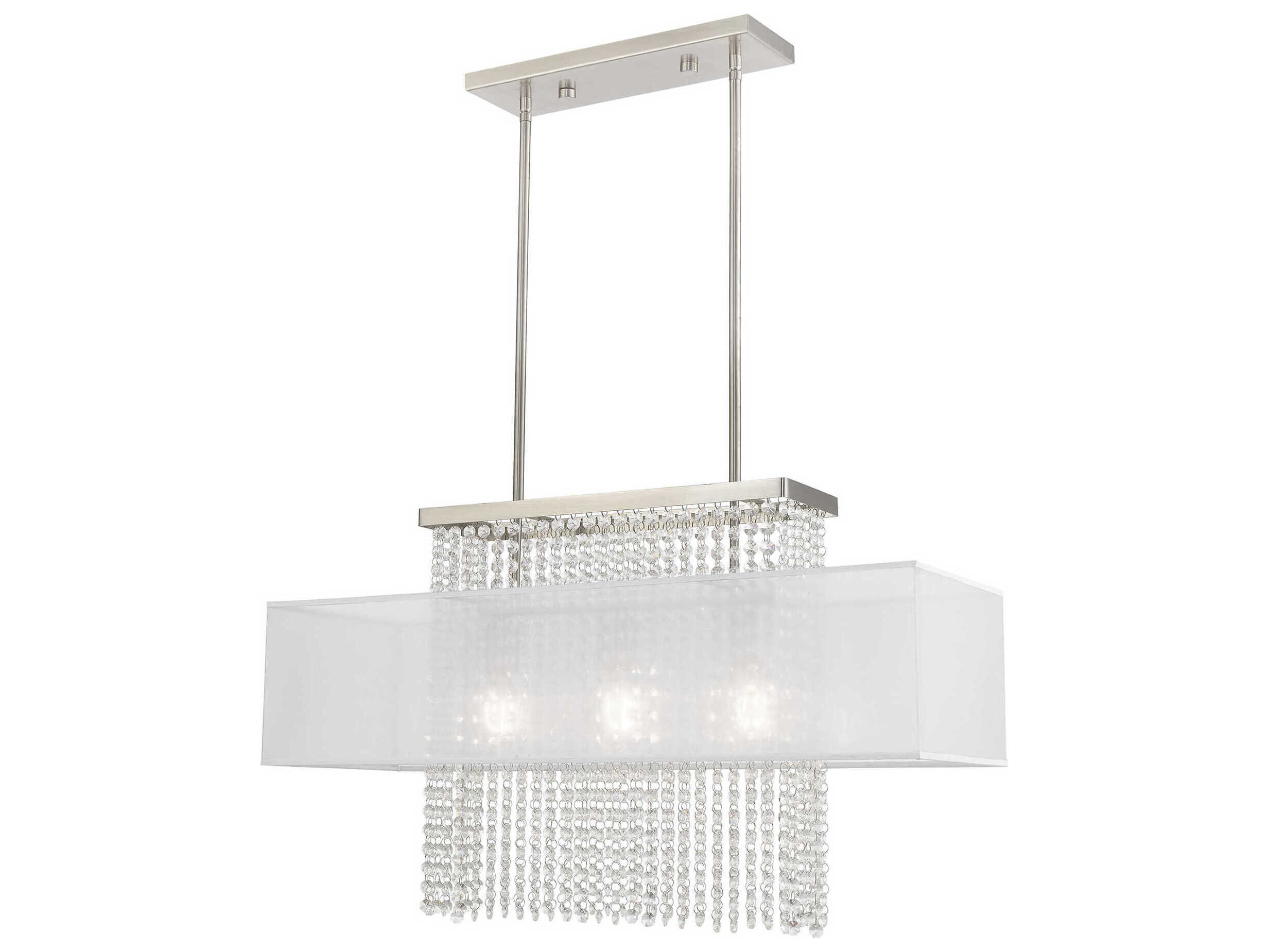 Livex Lighting Bella Vista 3-Light Brushed Nickel Clear Crystal Island Pendant