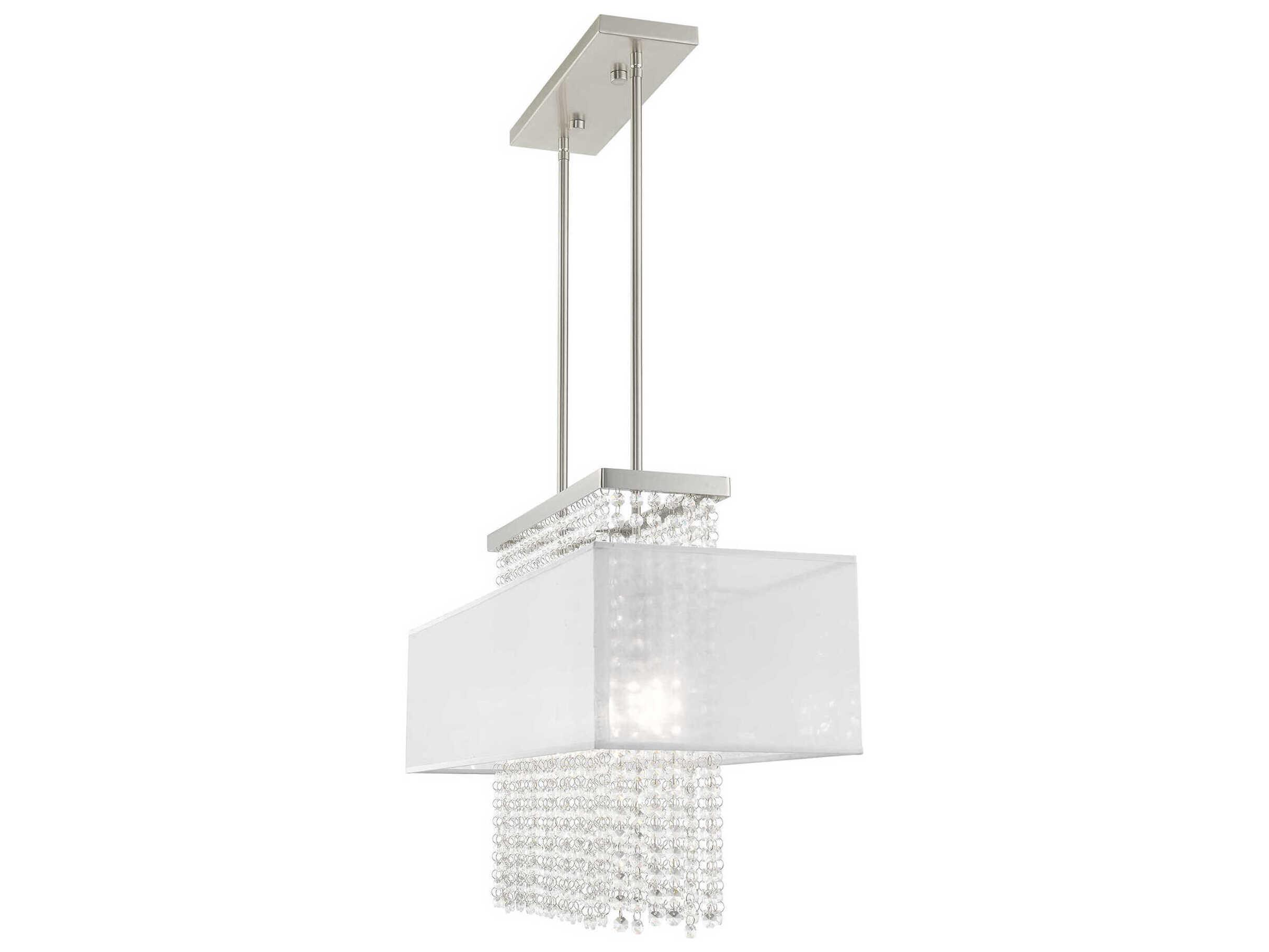 Livex Lighting Bella Vista 3-Light Brushed Nickel Clear Crystal Island Pendant