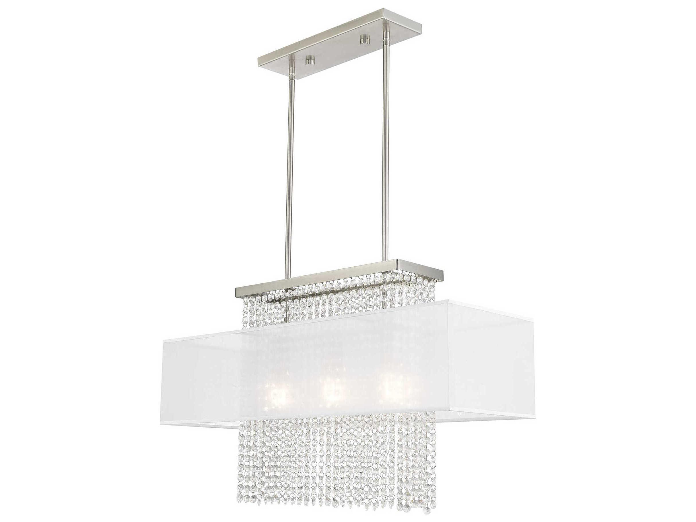 Livex Lighting Bella Vista 3-Light Brushed Nickel Clear Crystal Island Pendant