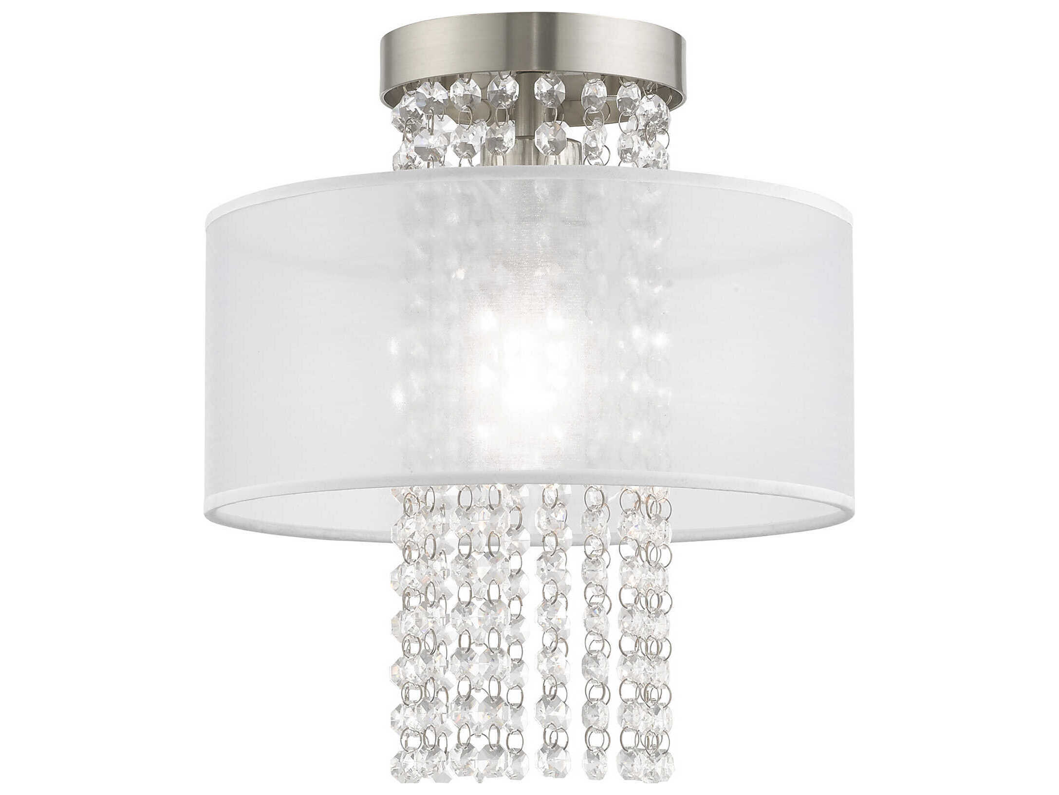 Livex Lighting Bella Vista 1-Light Brushed Nickel Clear Crystal Drum Flush Mount