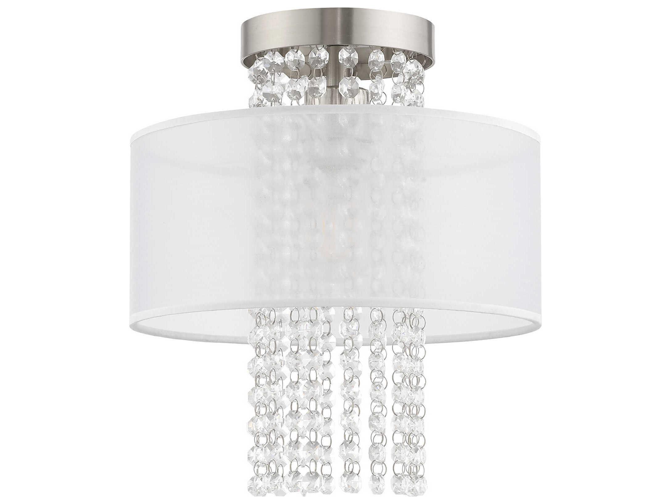 Livex Lighting Bella Vista 1-Light Brushed Nickel Clear Crystal Drum Flush Mount