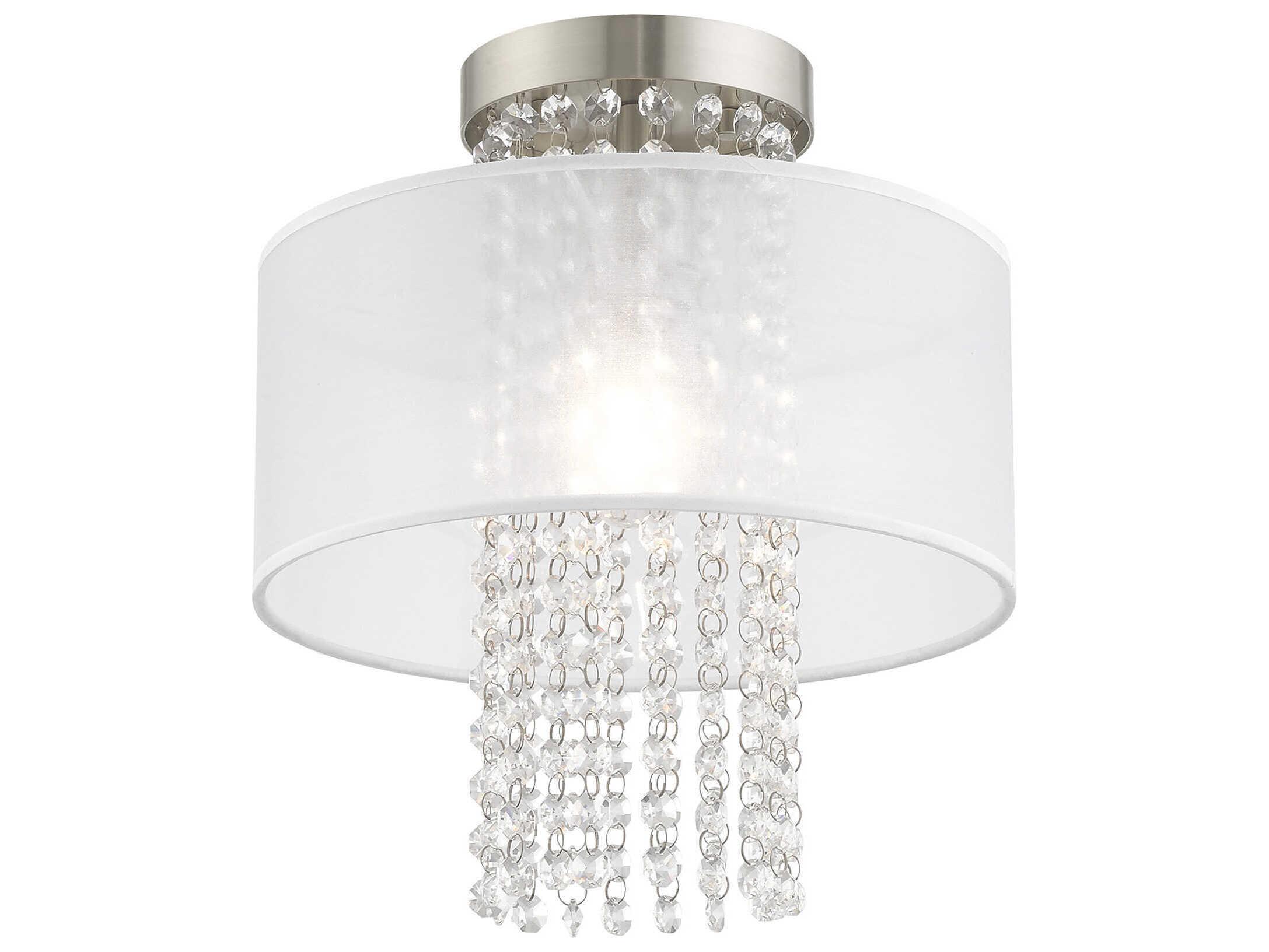 Livex Lighting Bella Vista 1-Light Brushed Nickel Clear Crystal Drum Flush Mount