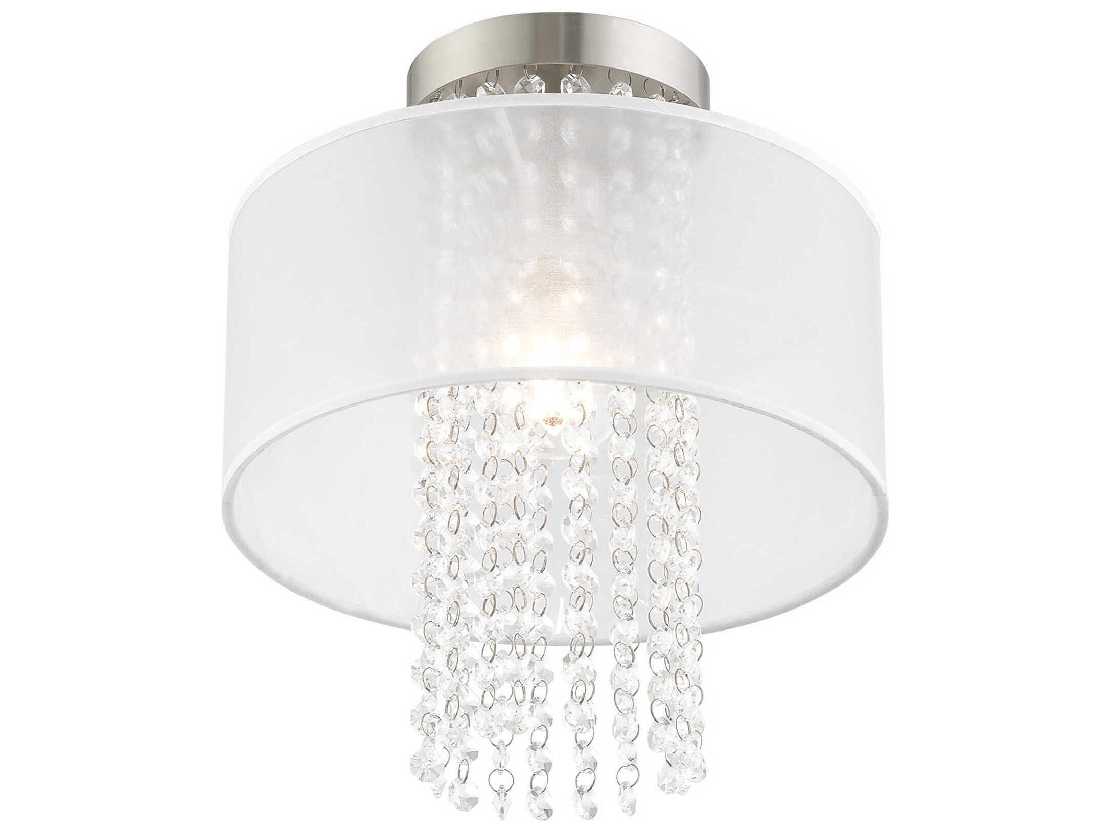 Livex Lighting Bella Vista 1-Light Brushed Nickel Clear Crystal Drum Flush Mount