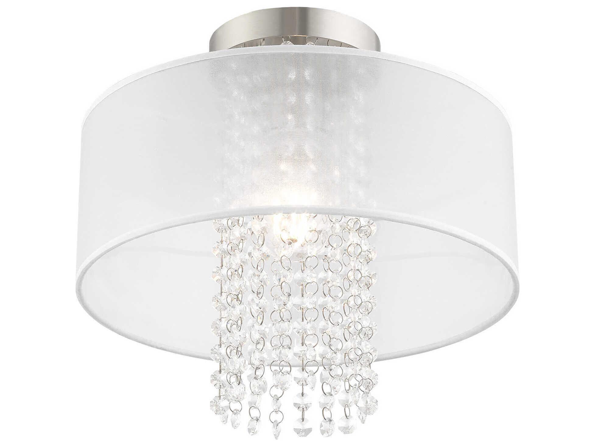 Livex Lighting Bella Vista 1-Light Brushed Nickel Clear Crystal Drum Flush Mount