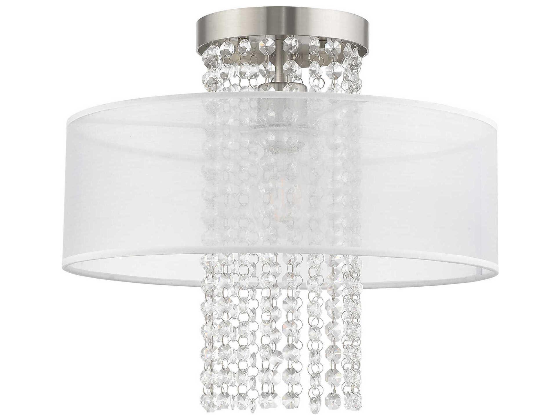 Livex Lighting Bella Vista 1-Light Brushed Nickel Clear Crystal Drum Flush Mount