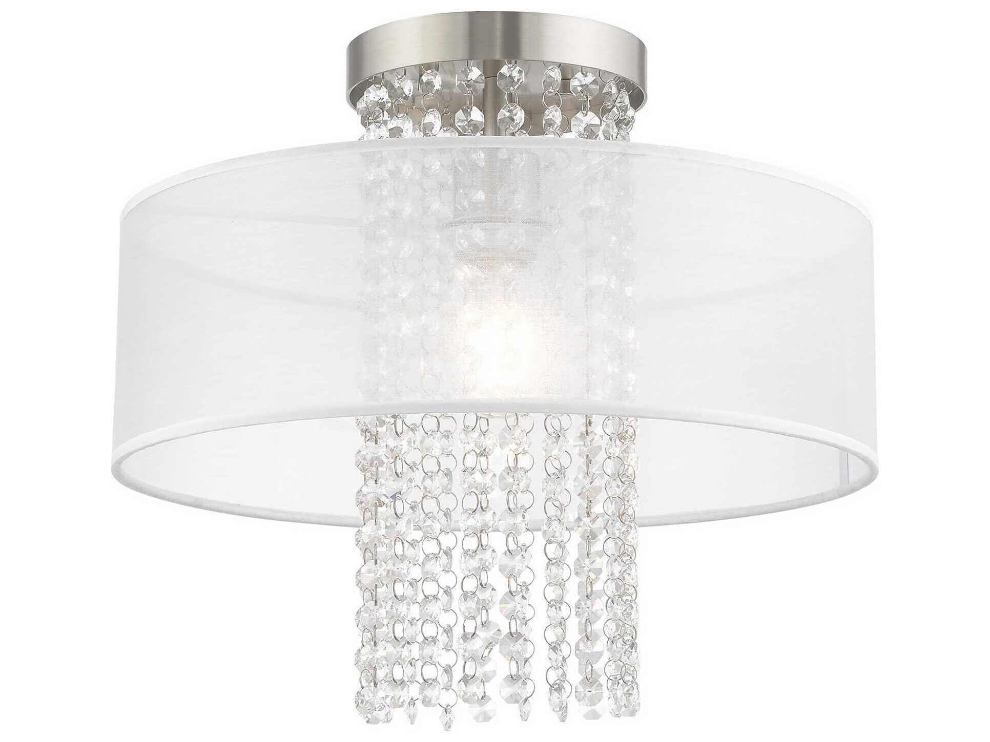 Livex Lighting Bella Vista 1-Light Brushed Nickel Clear Crystal Drum Flush Mount