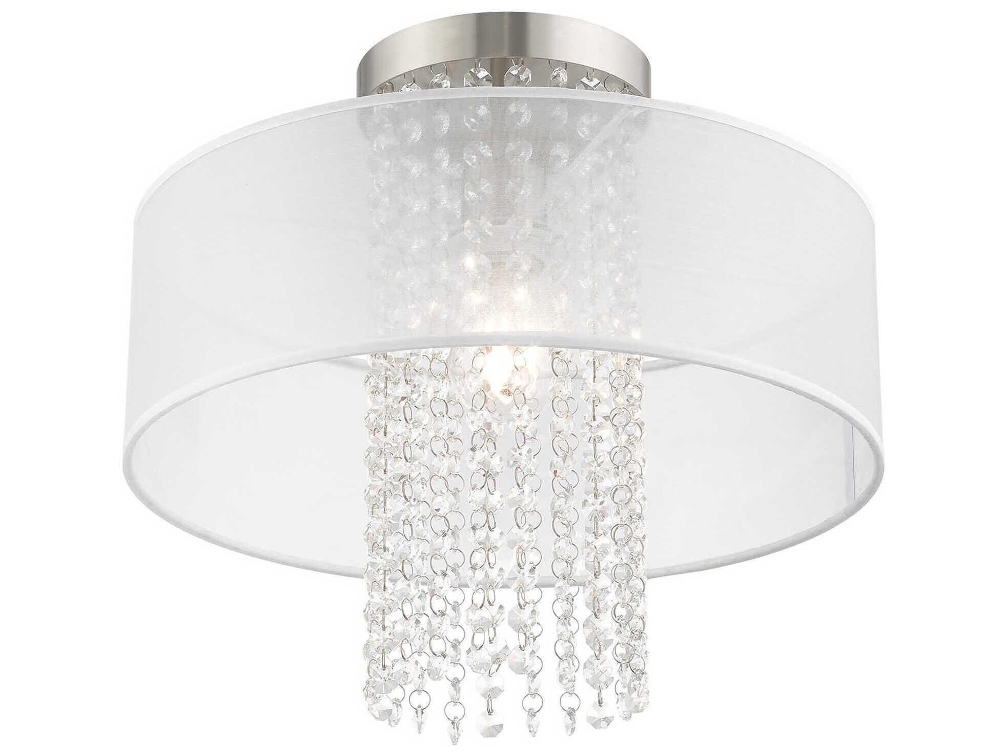 Livex Lighting Bella Vista 1-Light Brushed Nickel Clear Crystal Drum Flush Mount