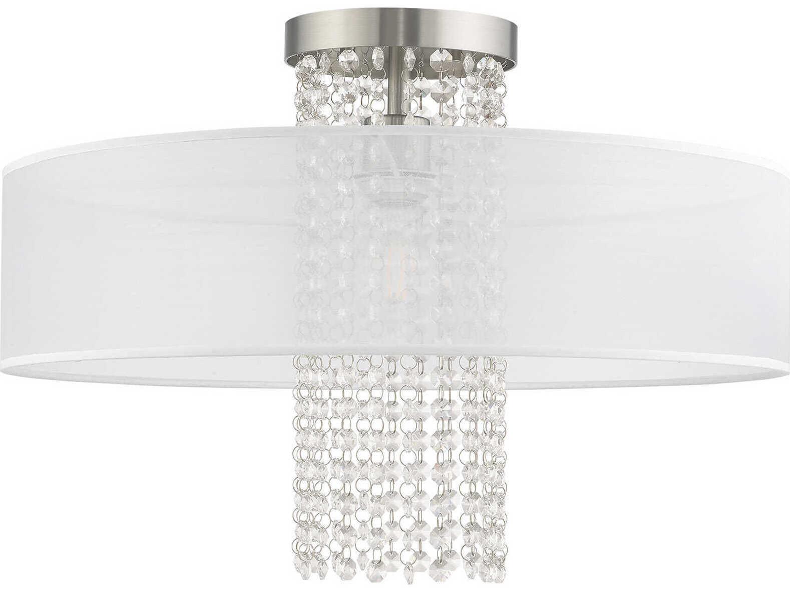 Livex Lighting Bella Vista 1-Light Brushed Nickel Clear Crystal Drum Flush Mount