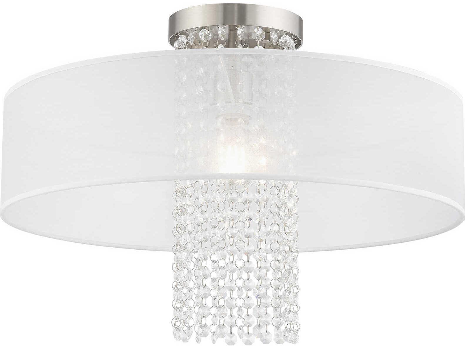 Livex Lighting Bella Vista 1-Light Brushed Nickel Clear Crystal Drum Flush Mount