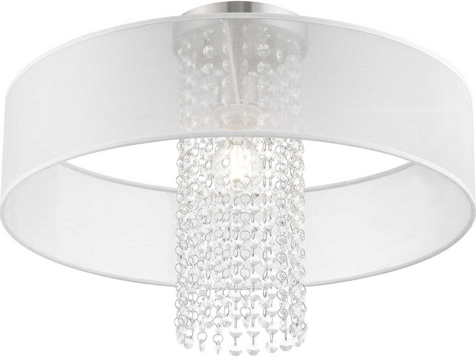 Livex Lighting Bella Vista 1-Light Brushed Nickel Clear Crystal Drum Flush Mount