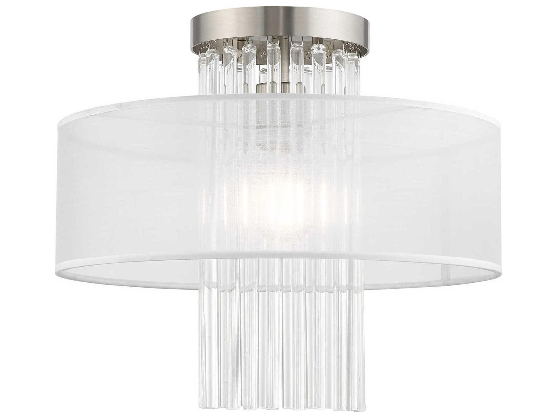 Livex Lighting Alexis 1-Light Brushed Nickel Crystal Drum Round Flush Mount
