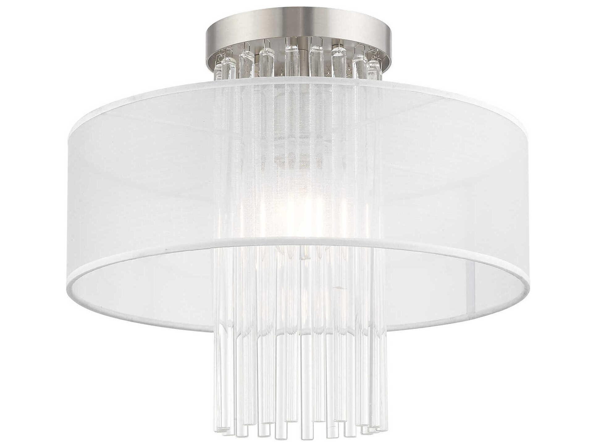 Livex Lighting Alexis 1-Light Brushed Nickel Crystal Drum Round Flush Mount