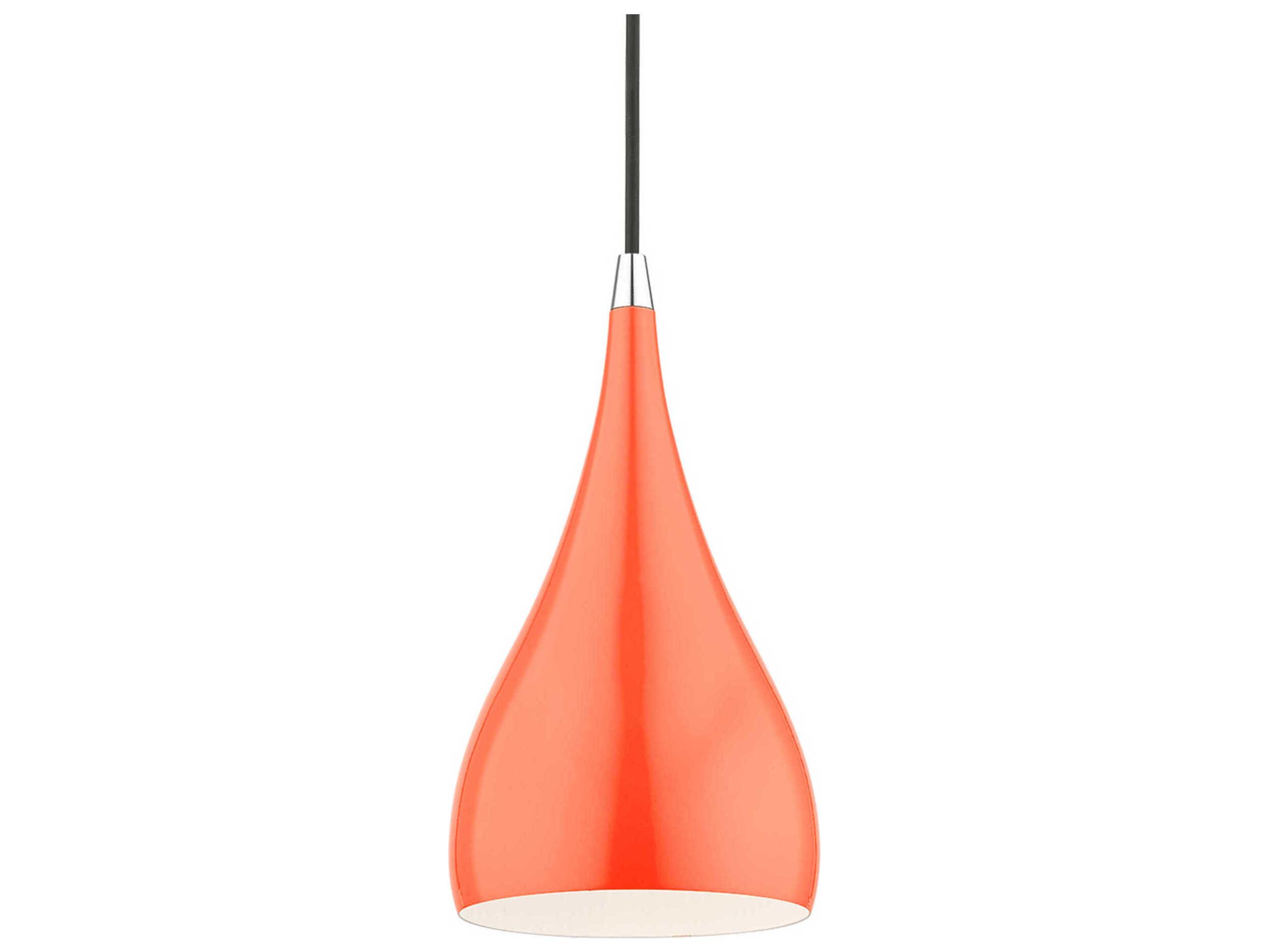 Livex Lighting Amador 1-Light Shiny Orange Polished Chrome Bell Mini Pendant