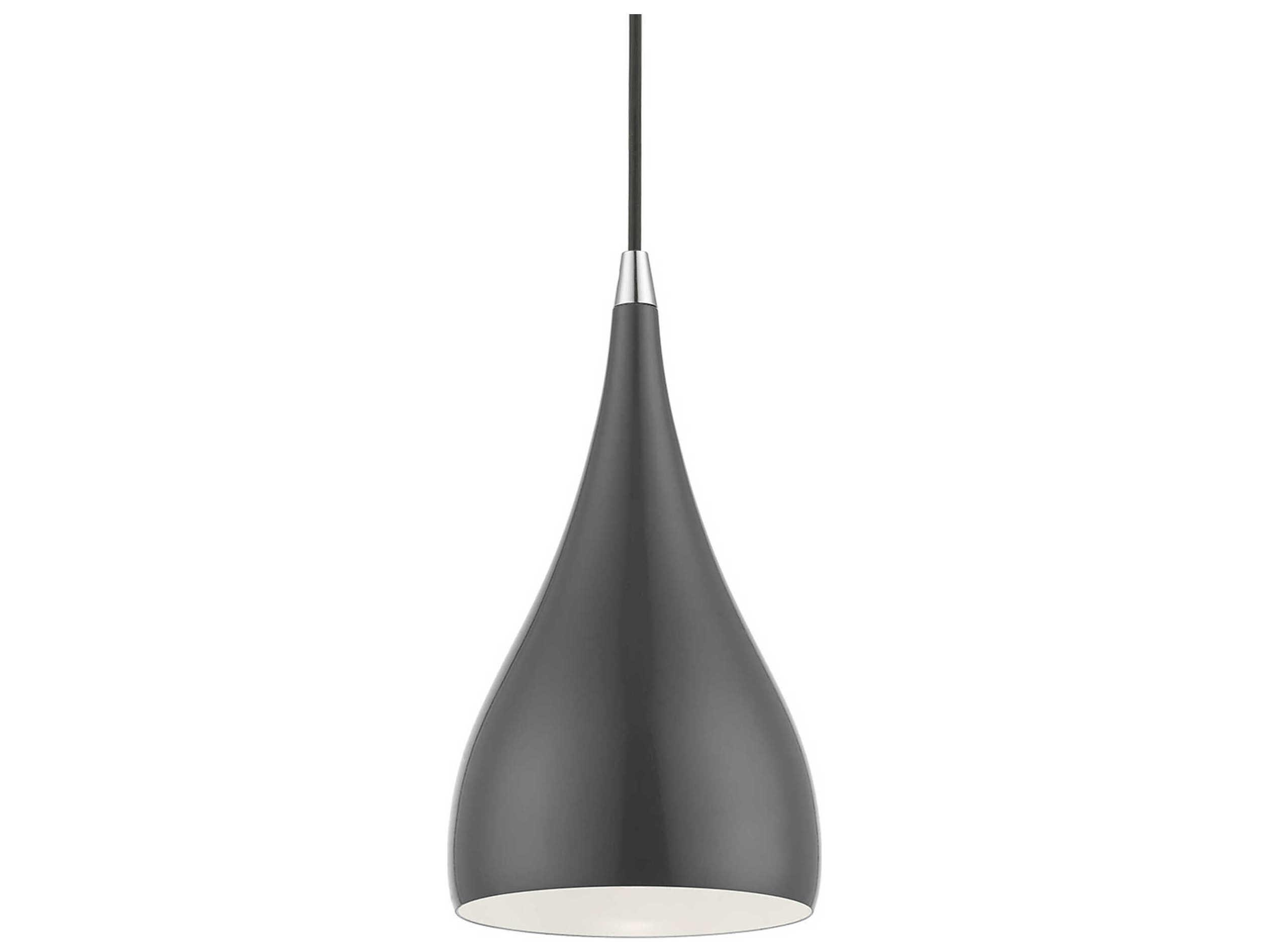 Livex Lighting Amador 1-Light Shiny Dark Gray Polished Chrome Bell Mini Pendant