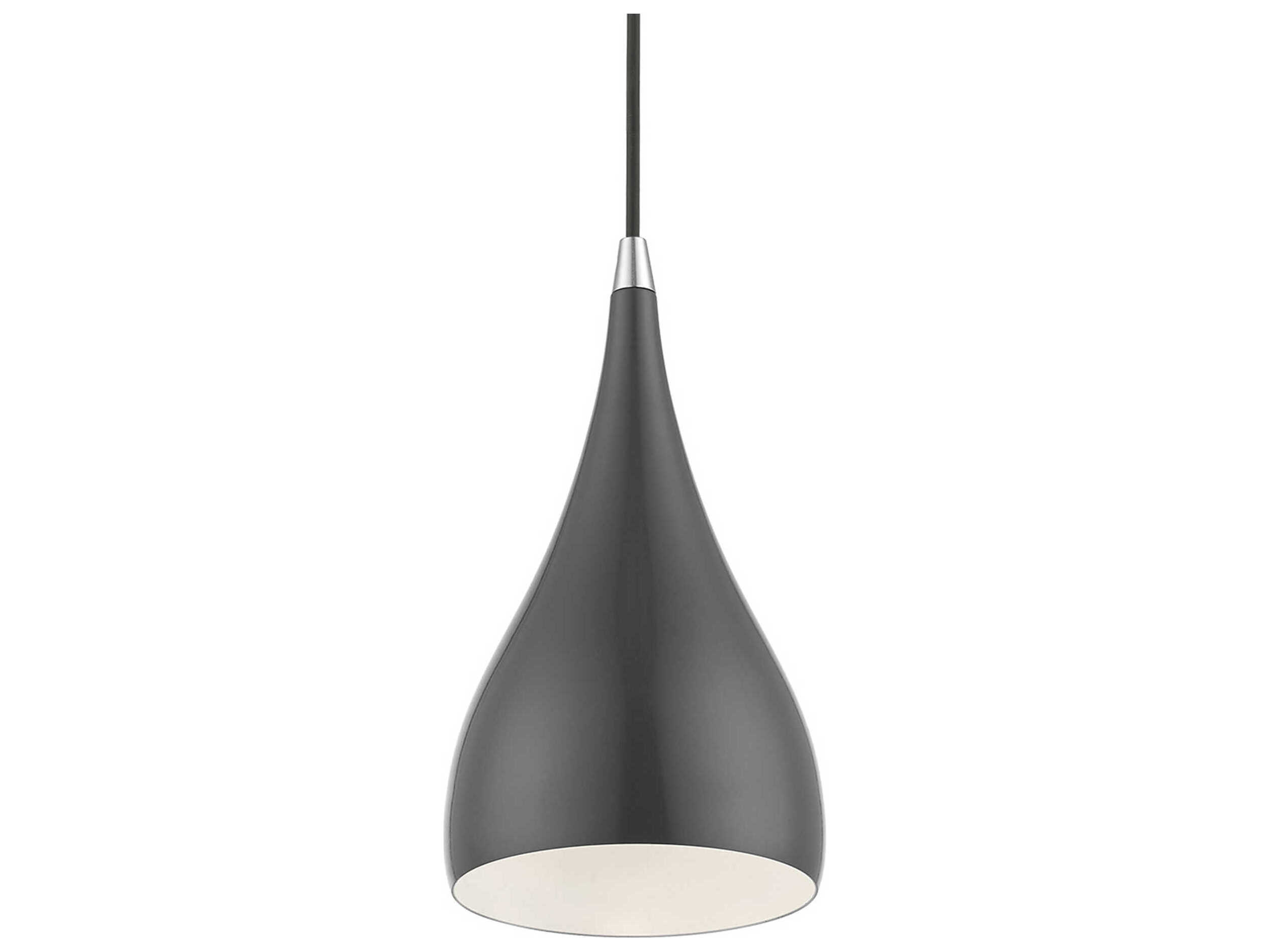 Livex Lighting Amador 1-Light Shiny Dark Gray Polished Chrome Bell Mini Pendant