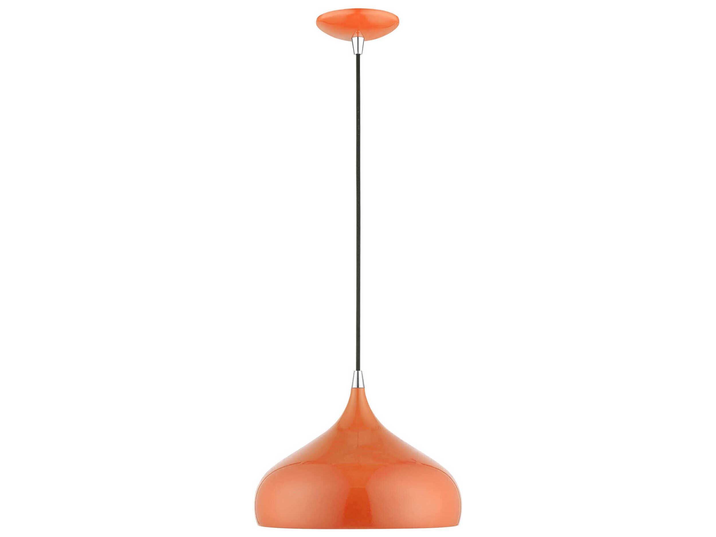 Livex Lighting Amador 1-Light Shiny Orange Polished Chrome Dome Mini Pendant