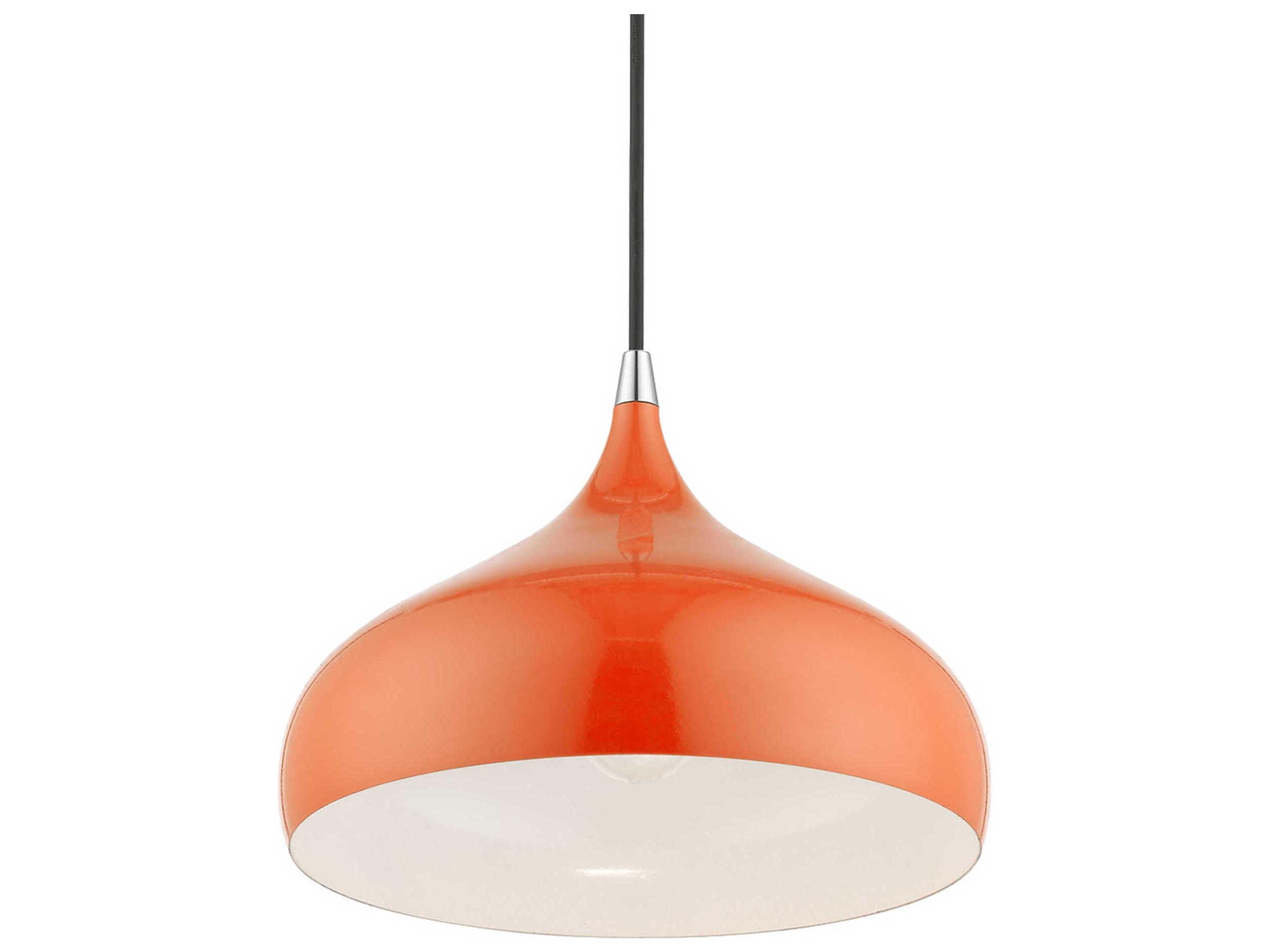 Livex Lighting Amador 1-Light Shiny Orange Polished Chrome Dome Mini Pendant