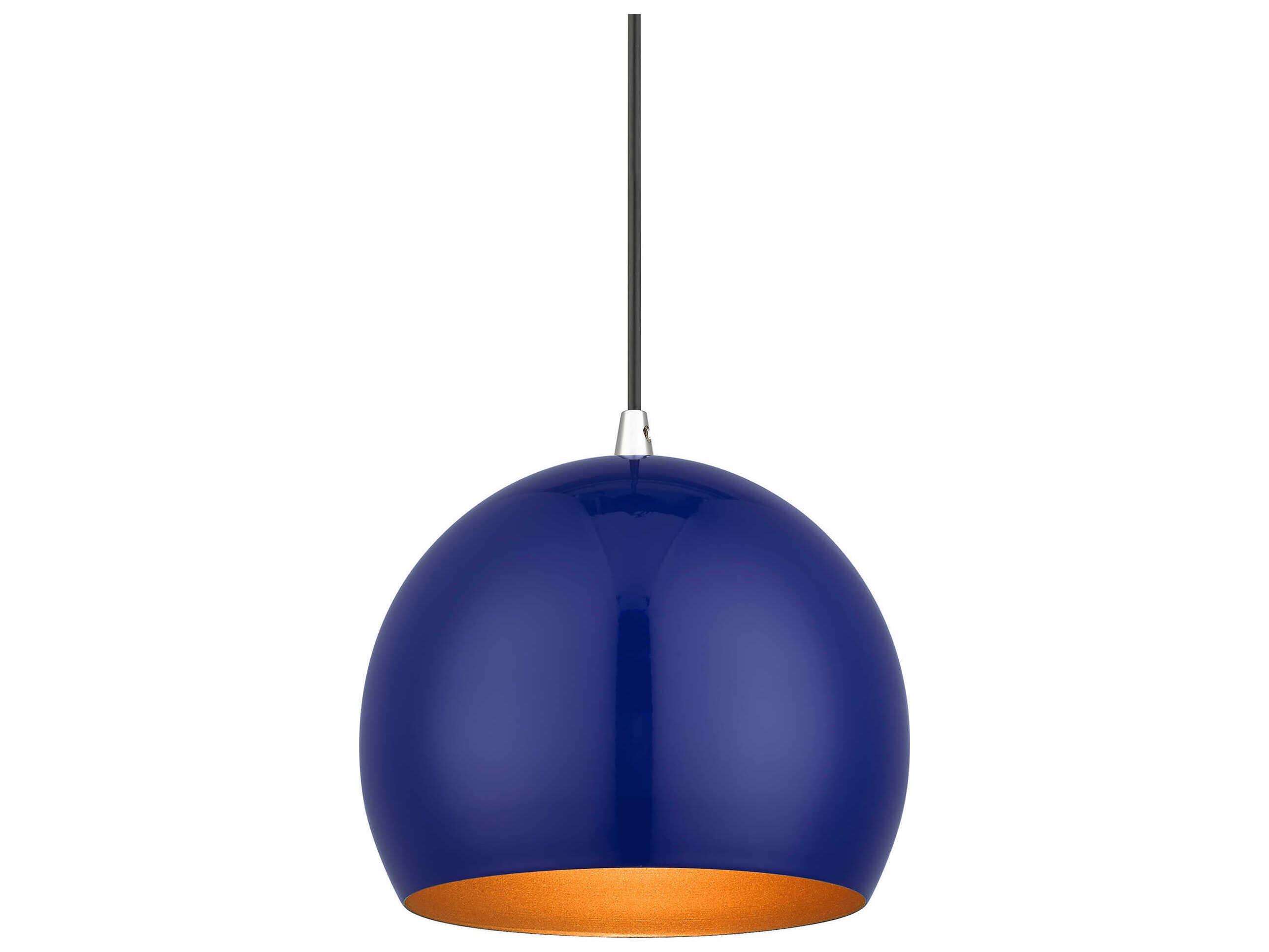 Livex Lighting Piedmont 1-Light Shiny Cobalt Blue Polished Chrome Globe Mini Pendant