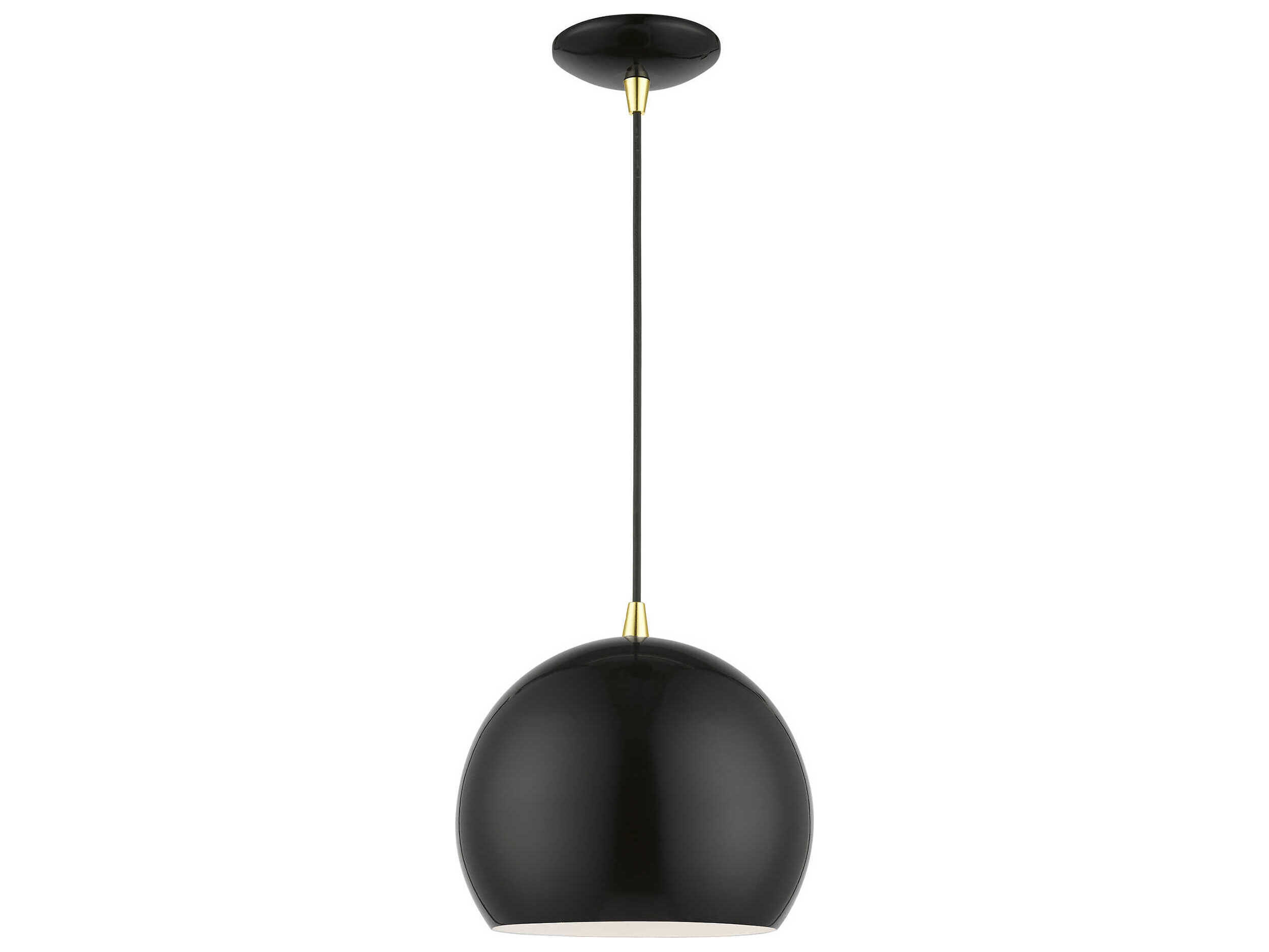 Livex Lighting Piedmont 1-Light Shiny Black Polished Brass Dome Mini Pendant