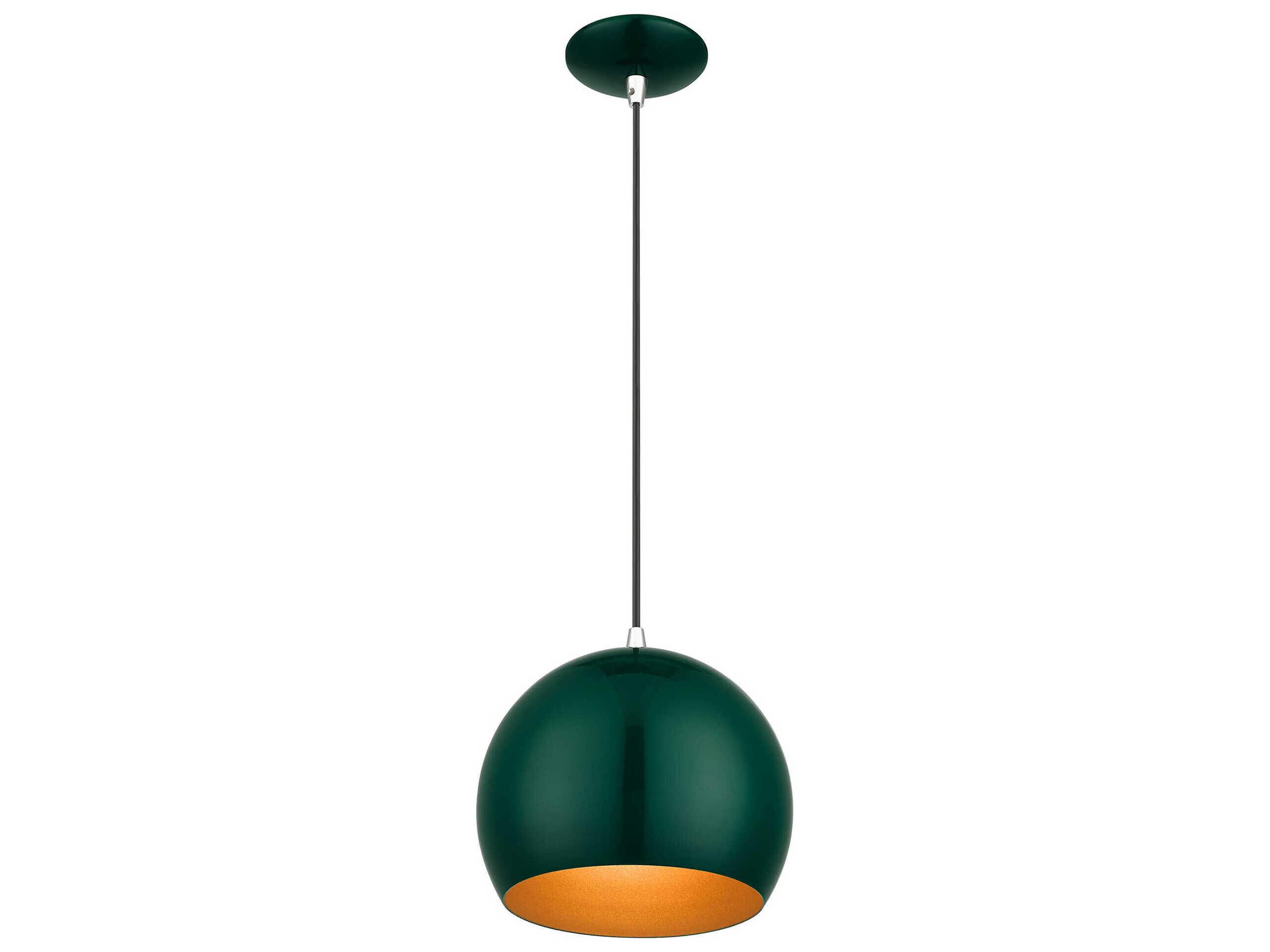 Livex Lighting Piedmont 1-Light Shiny Hunter Green Polished Chrome Globe Mini Pendant