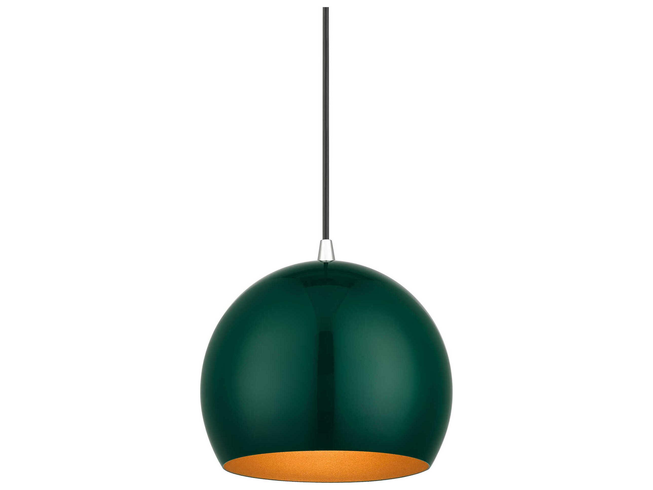 Livex Lighting Piedmont 1-Light Shiny Hunter Green Polished Chrome Globe Mini Pendant
