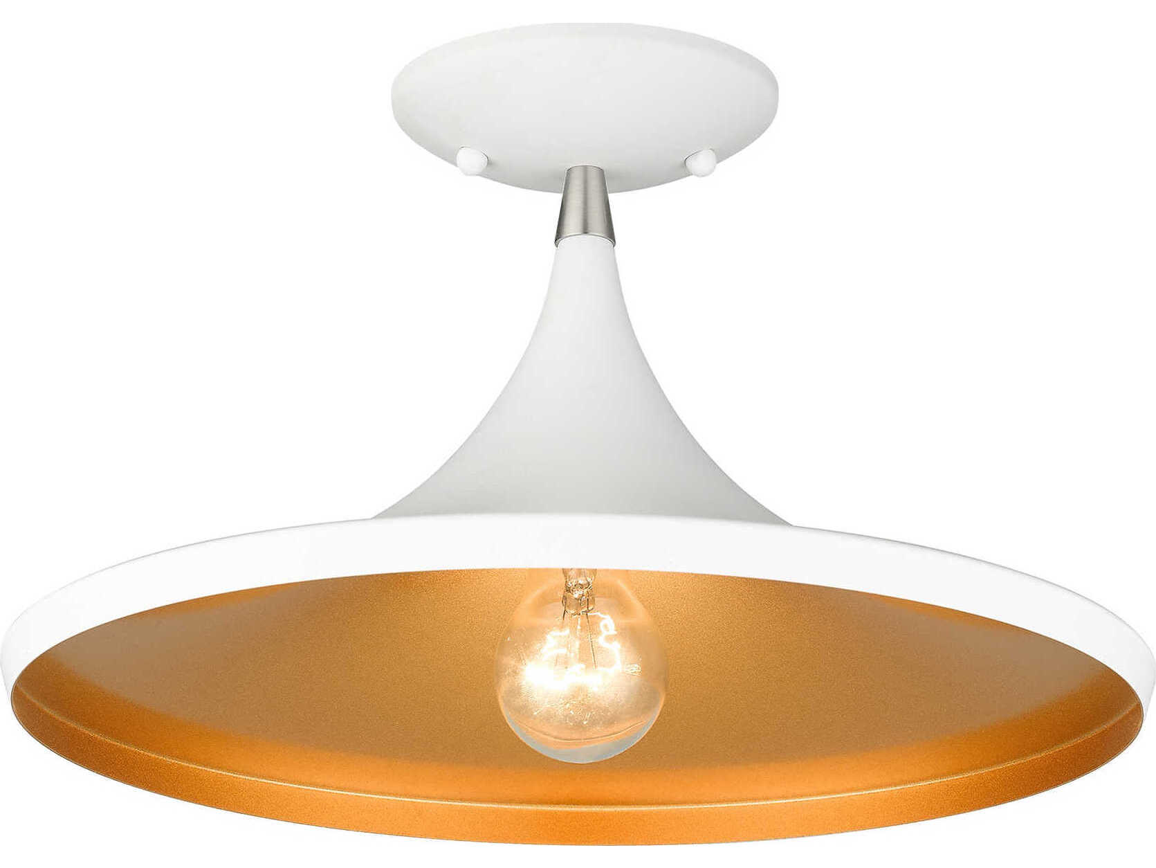 Livex Lighting Waldorf 1-Light White Brushed Nickel Semi Flush Mount