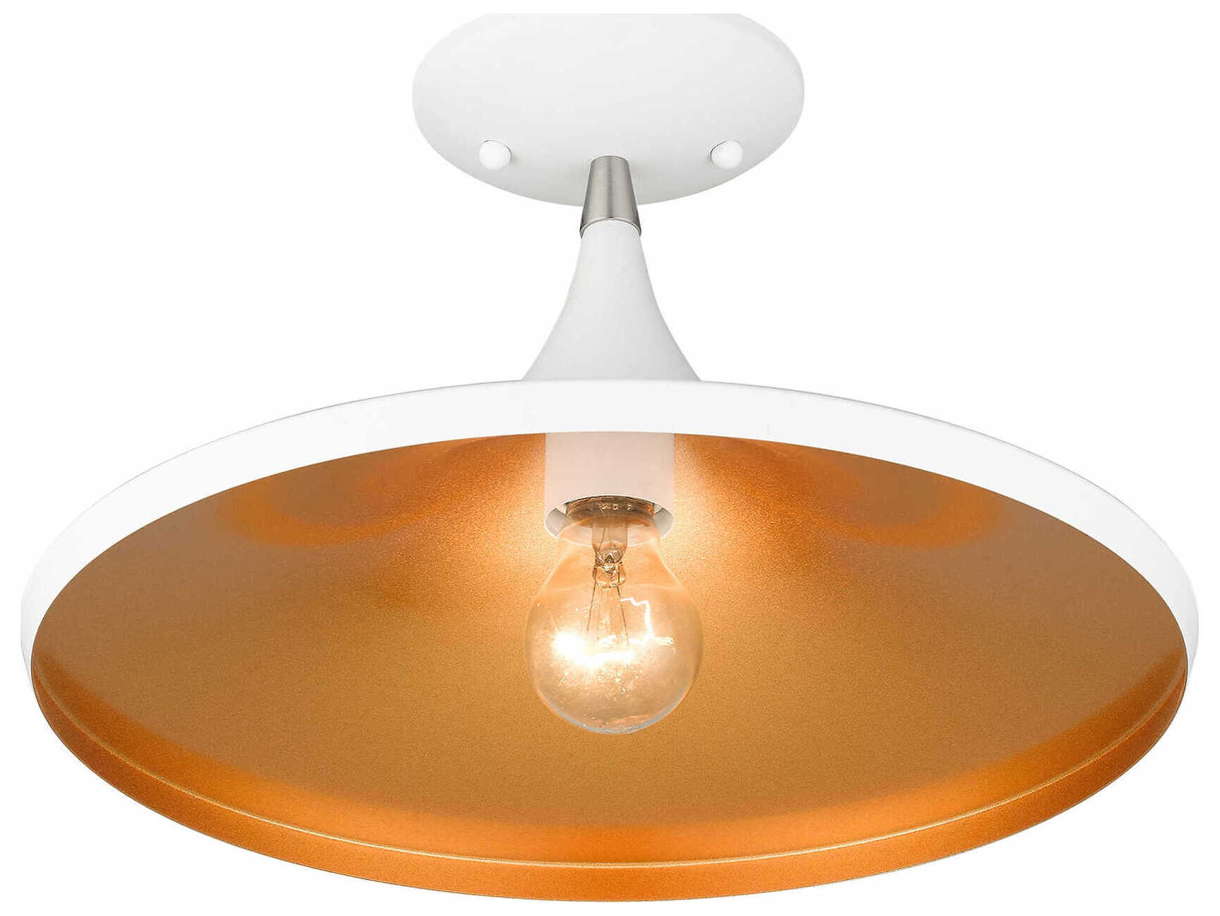 Livex Lighting Waldorf 1-Light White Brushed Nickel Semi Flush Mount