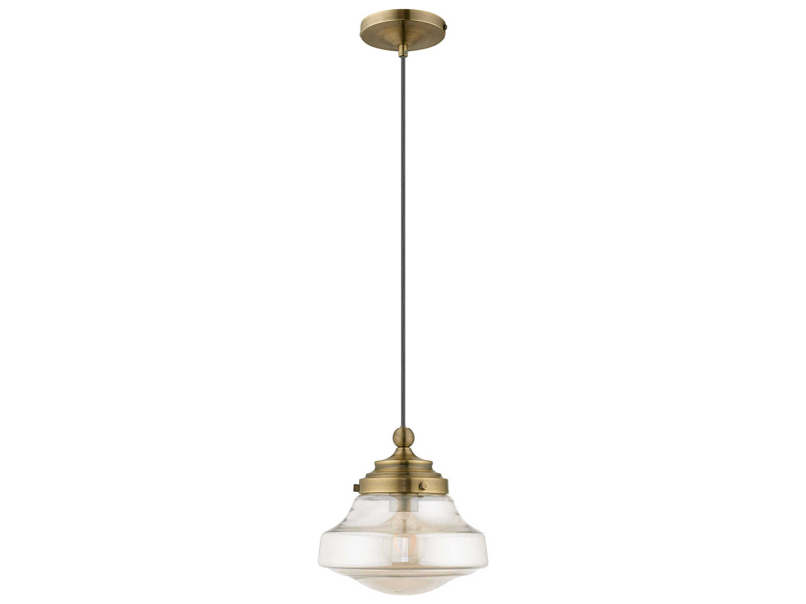 Livex Lighting Art Glass 1-Light Antique Brass Clear Mini Pendant