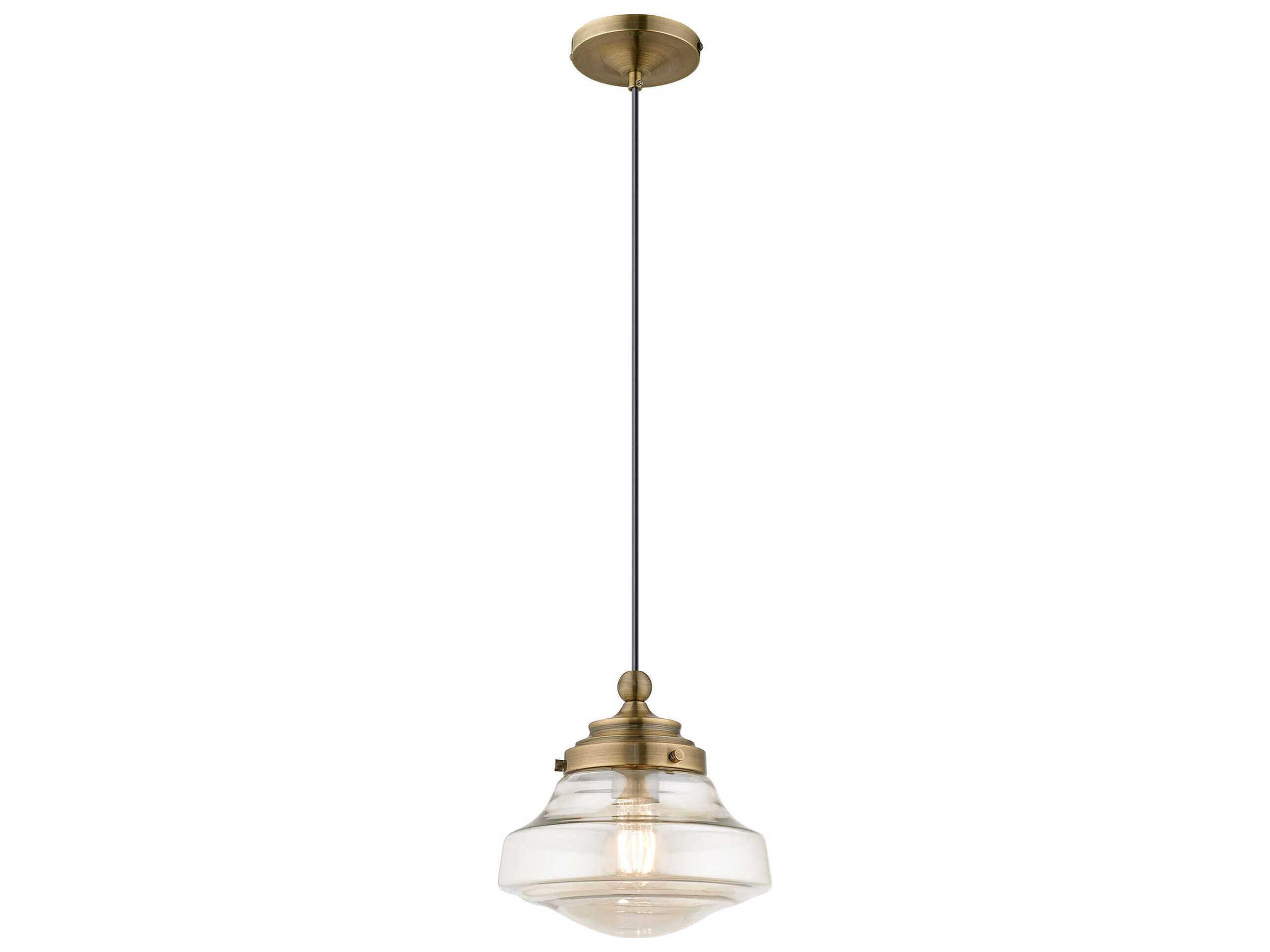 Livex Lighting Art Glass 1-Light Antique Brass Clear Mini Pendant