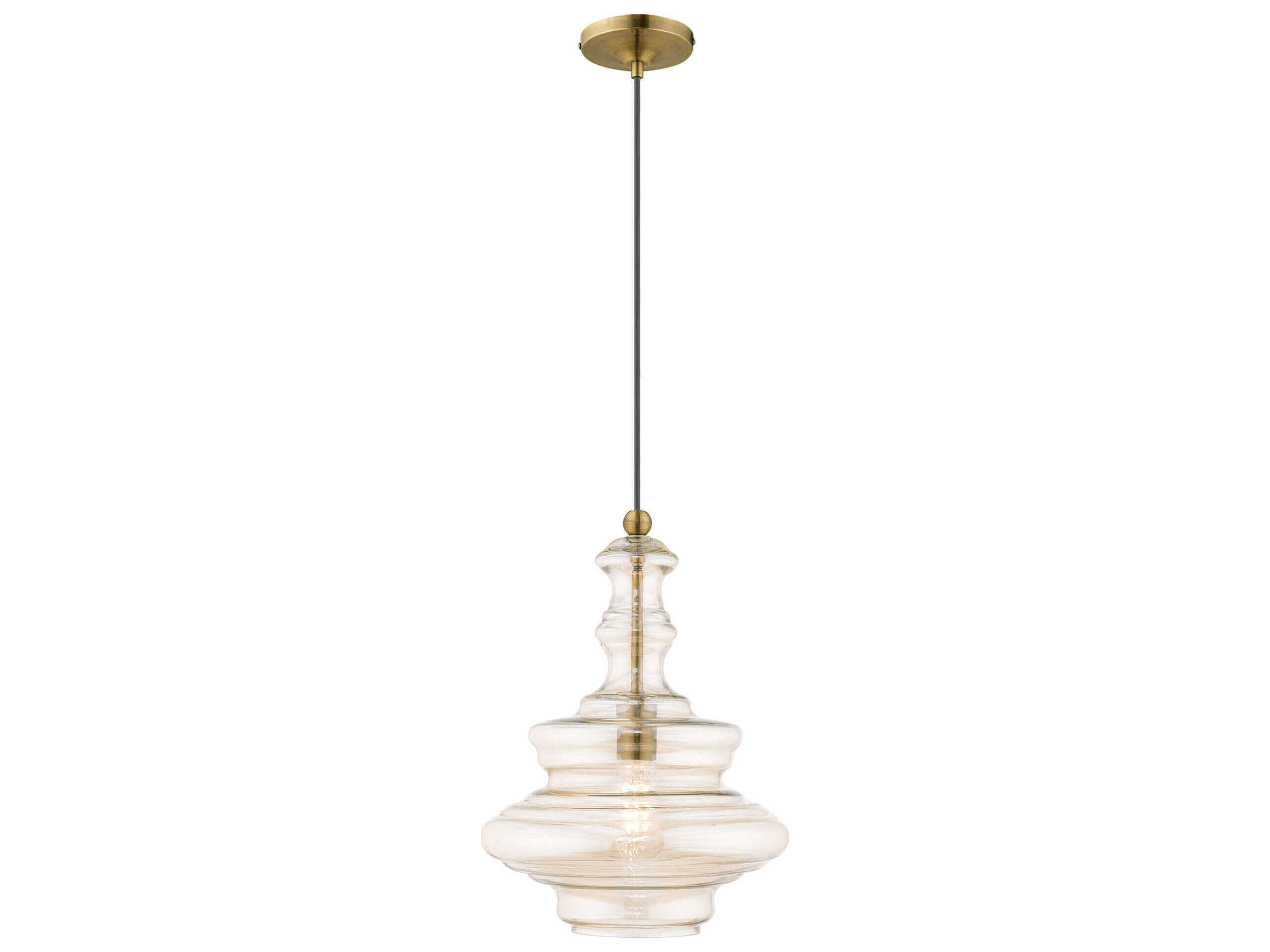 Livex Lighting Art Glass 1-Light Antique Brass Pendant